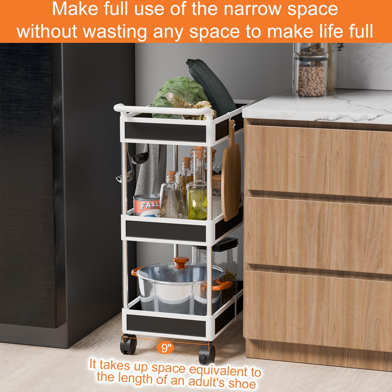 Nunet Under Sink Organizer W. Locking Casters & Handle 2/3/4 Tier Adjustable Small Rolling Cart Cabinet Storage Large Capacity M