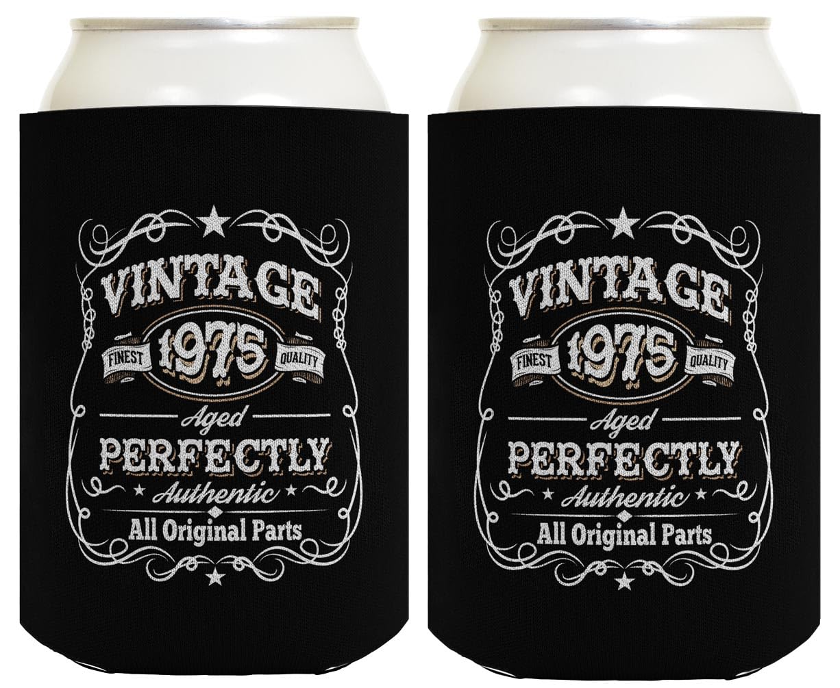 50Th Birthday Presents Vintage 1975 Aged Perfectly 2-Pack Can Coolie Drink Coolers Coolies Black