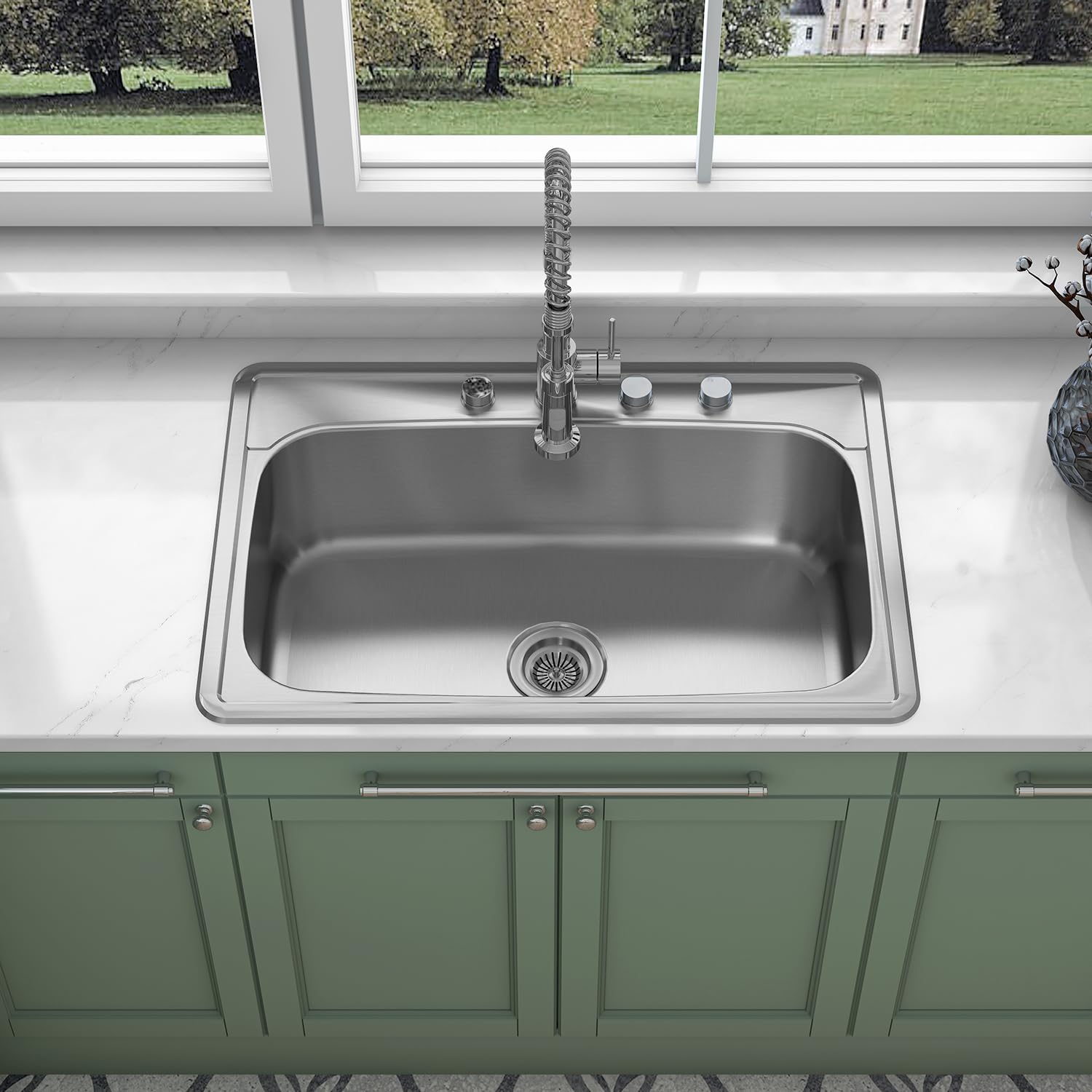 Sinber 33'' x 22'' x 9'' Drop In Single Bowl Kitchen Sink with 18 Gauge 304 Stainless Steel Satin Finish MT3322C (Sink Only)