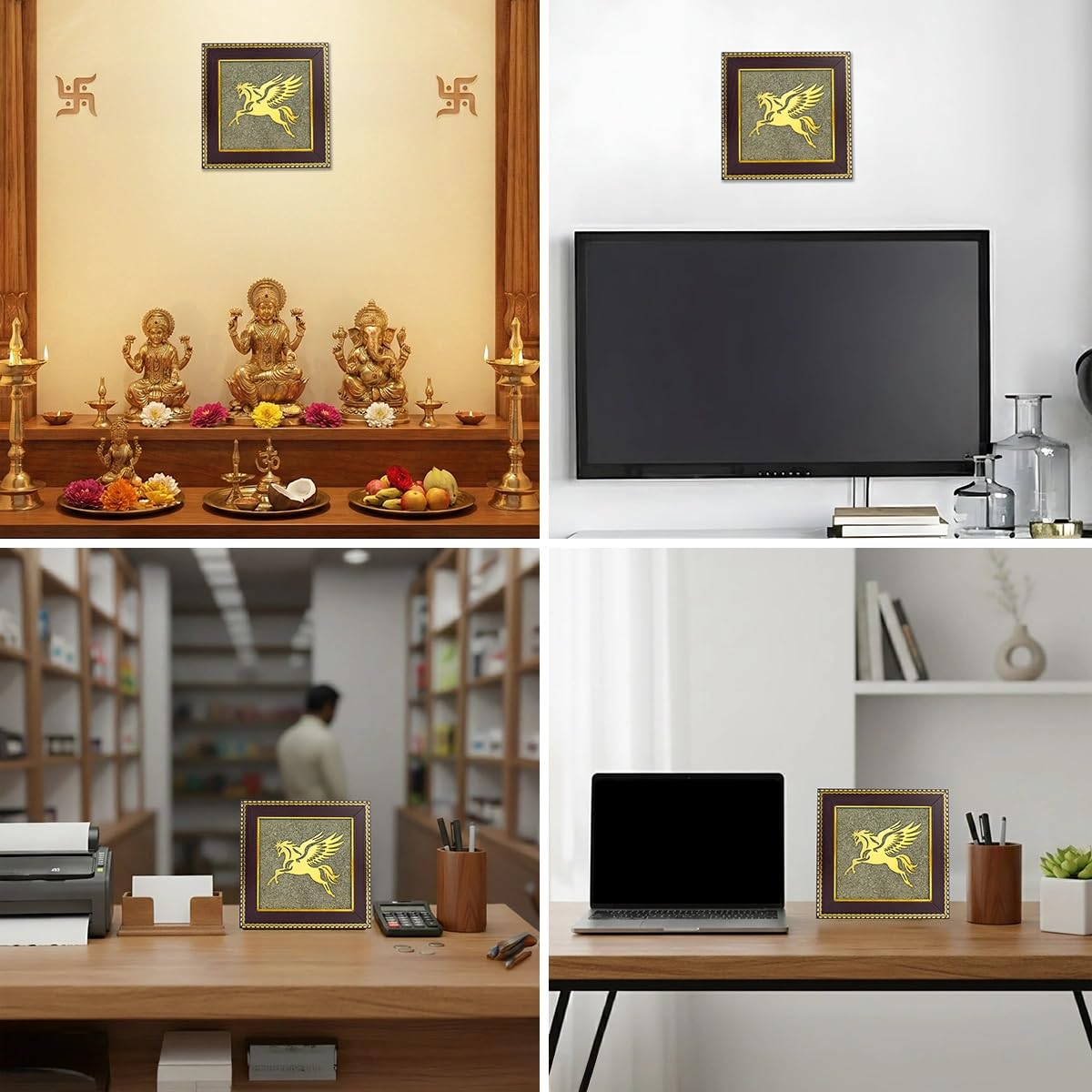 Astrotalk Flying Horse on Raw Pyrite Frame | Powerful Vastu Decorative Item | Pyrite Stone Brings Wealth, Luck & Success | Elegant Home Decor & Wall Decor Item for Living Room or Office