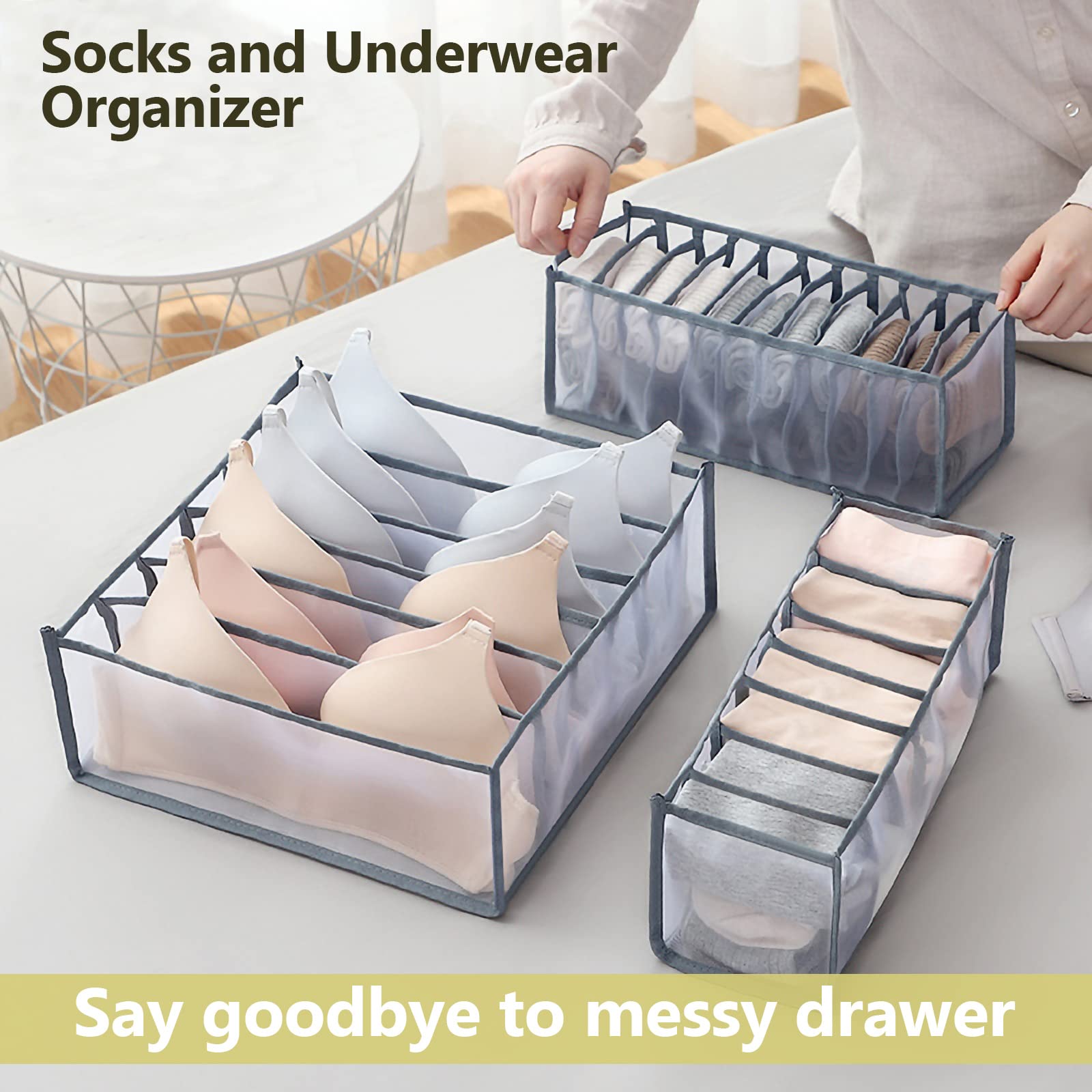 TIGARI Wardrobe Clothes Organizer, Sock Organizer Drawer Divider, Foldable Drawer Compartment Storage for Socks Underwear Bra Ti