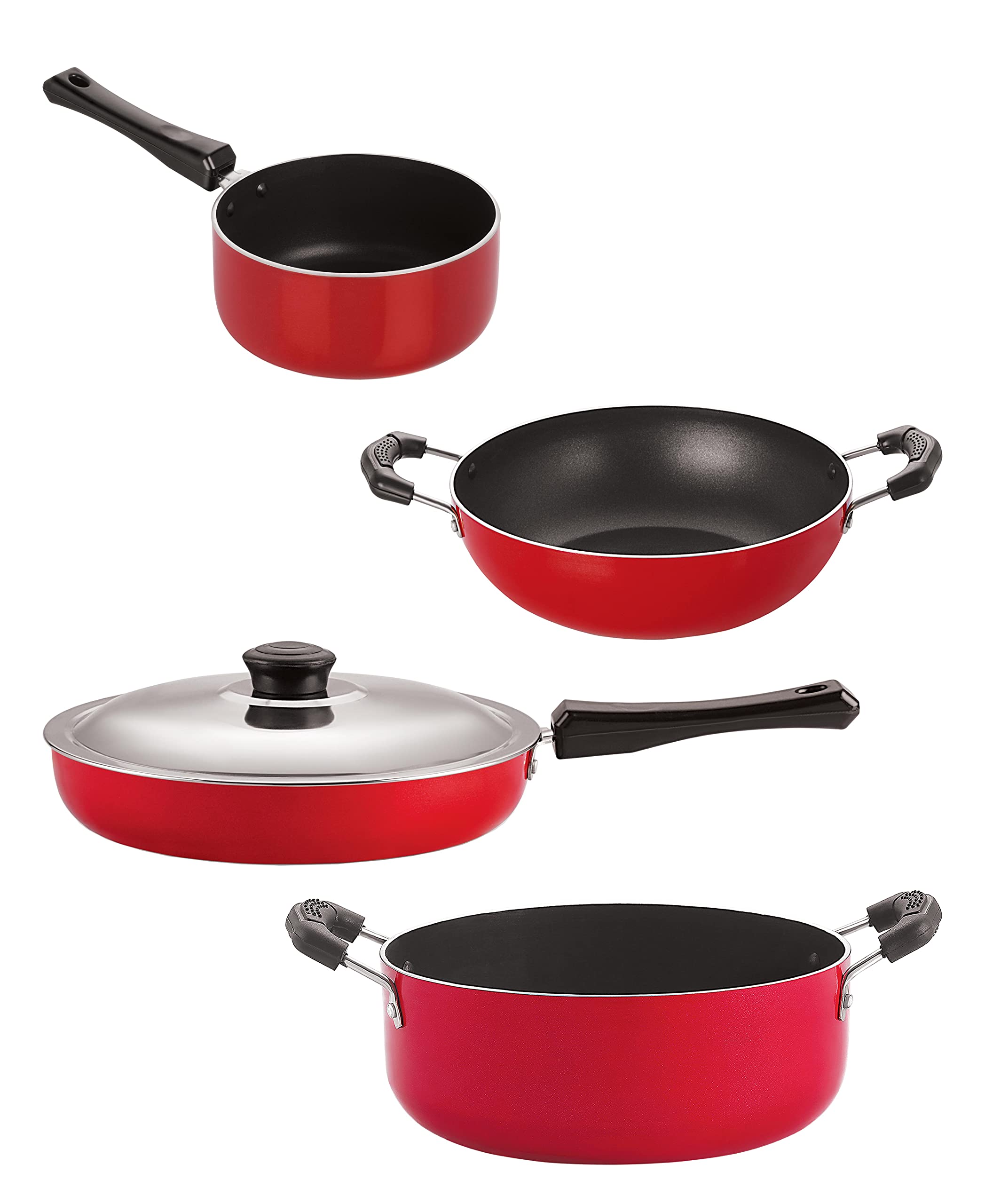 Nirlon Non Stick Aluminium Heat Resistance Cookware Set Of 4 Pieces With Bakelite Handle (Fp10_Kd11_Sp(M)_Cs24)