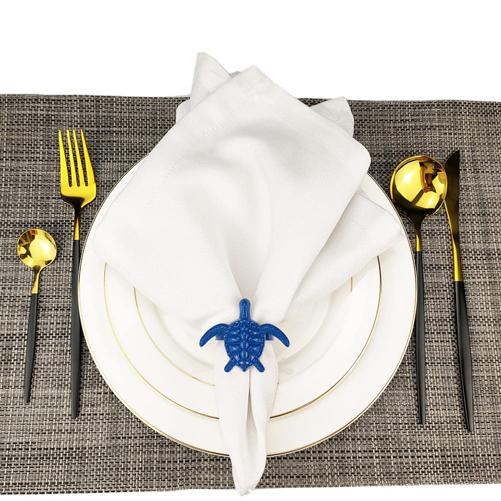 Yhridcaz 6 Pcs New Coastal Sea Creatures Different Ocean Style Metal Napkin Rings Blue Nautical Serviette Holder Rings For Home