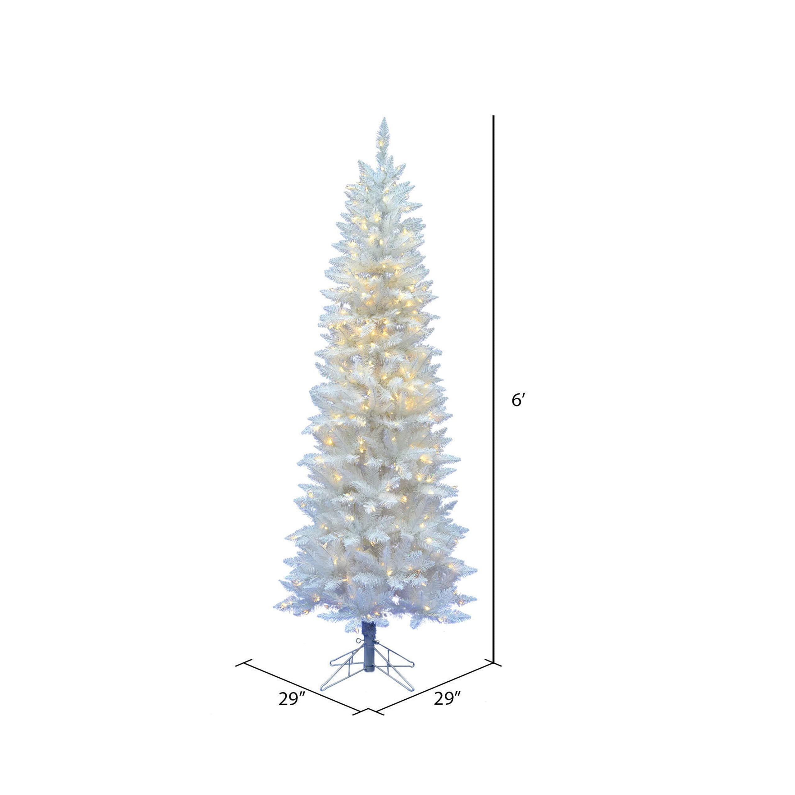 Vickerman 6' Sparkle White Spruce Pencil Artificial Christmas Tree, Warm White LED Lights - Faux Spruce Christmas Tree - Seasona