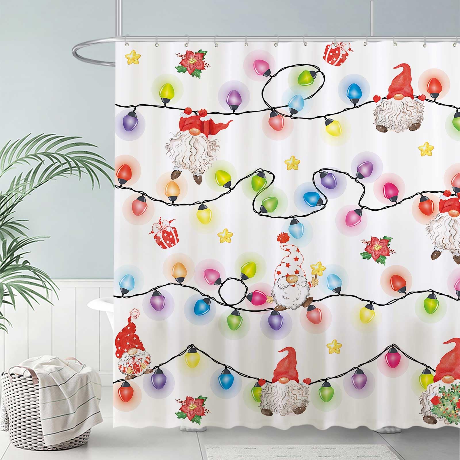Allenjoy 72'' X 72'' Christmas Gnomes Shower Curtain Set Merry Xmas Cute Funny Bathroom Bathtubs Decor Easy Care Machine Washabl