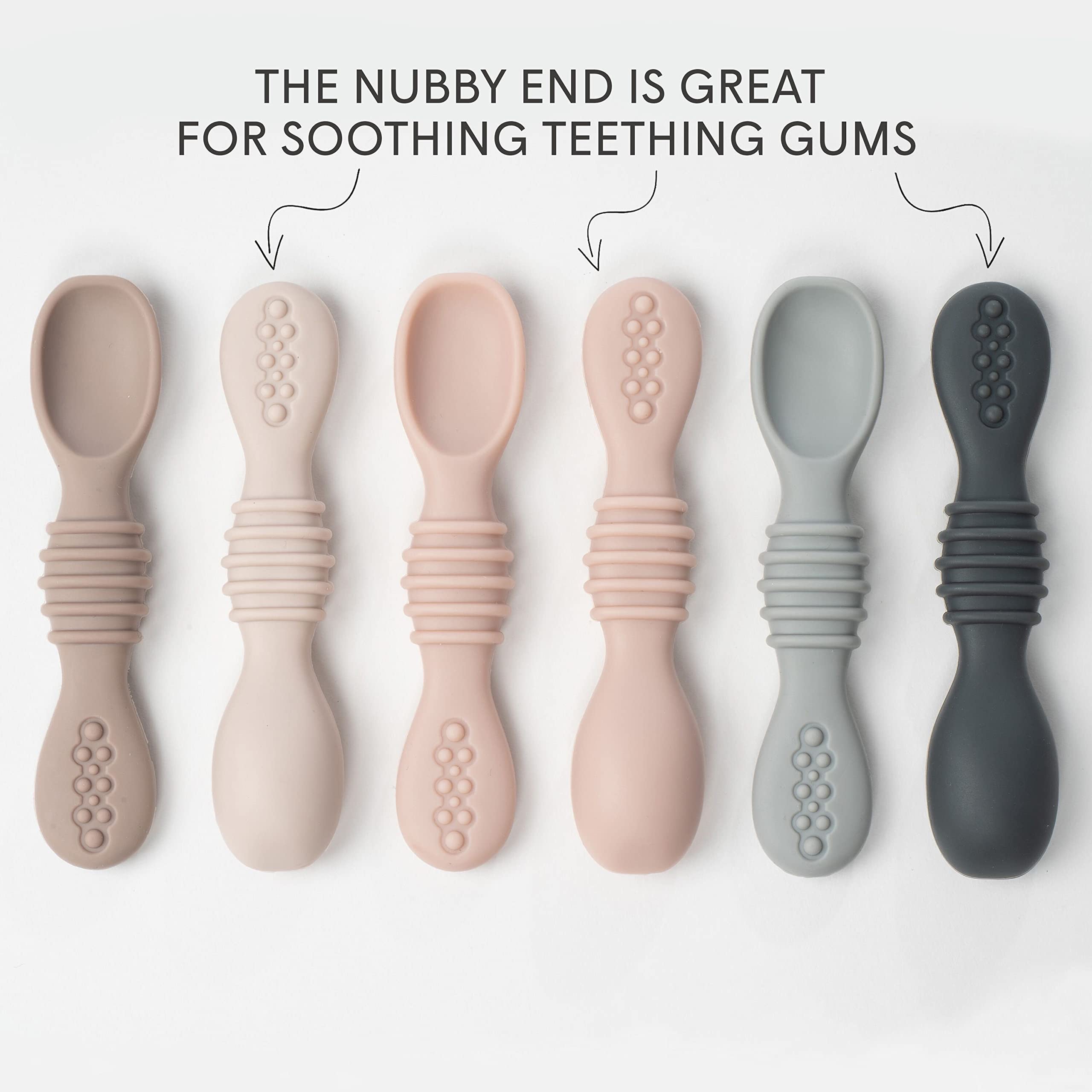 Simka Rose Silicone Baby Spoons Self Feeding 6 Months - First Stage Infant Spoons for Babies & Toddlers- Baby Led Weaning Spoons Set of 6- Easy on Gums Food Training Utensils Dishwasher Microwave Safe