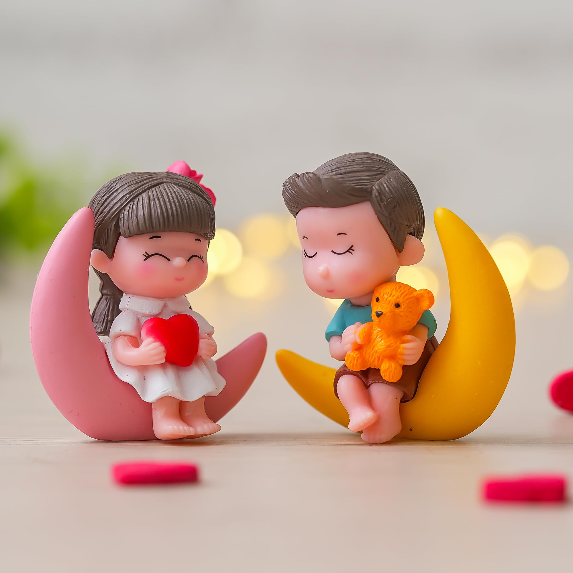 Ecraftindia Romantic Moon Couple Statue Miniature Love Showpiece | Valentine Gift For Girlfriend Boyfriend Husband Wife Her Him 