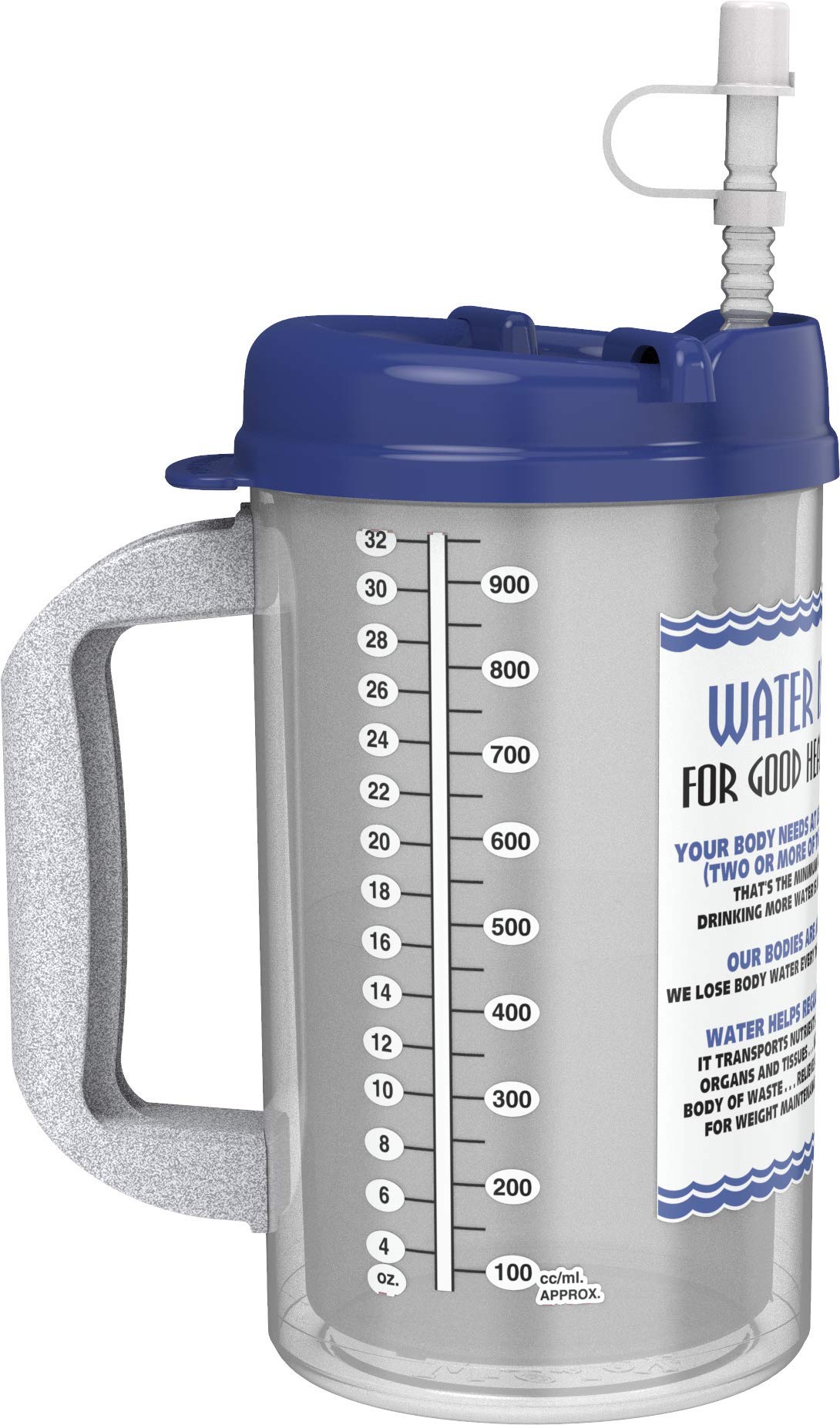 32 Oz Insulated Cold Drink Hospital Mug With Blue Lid | Water Essential Travel Mug