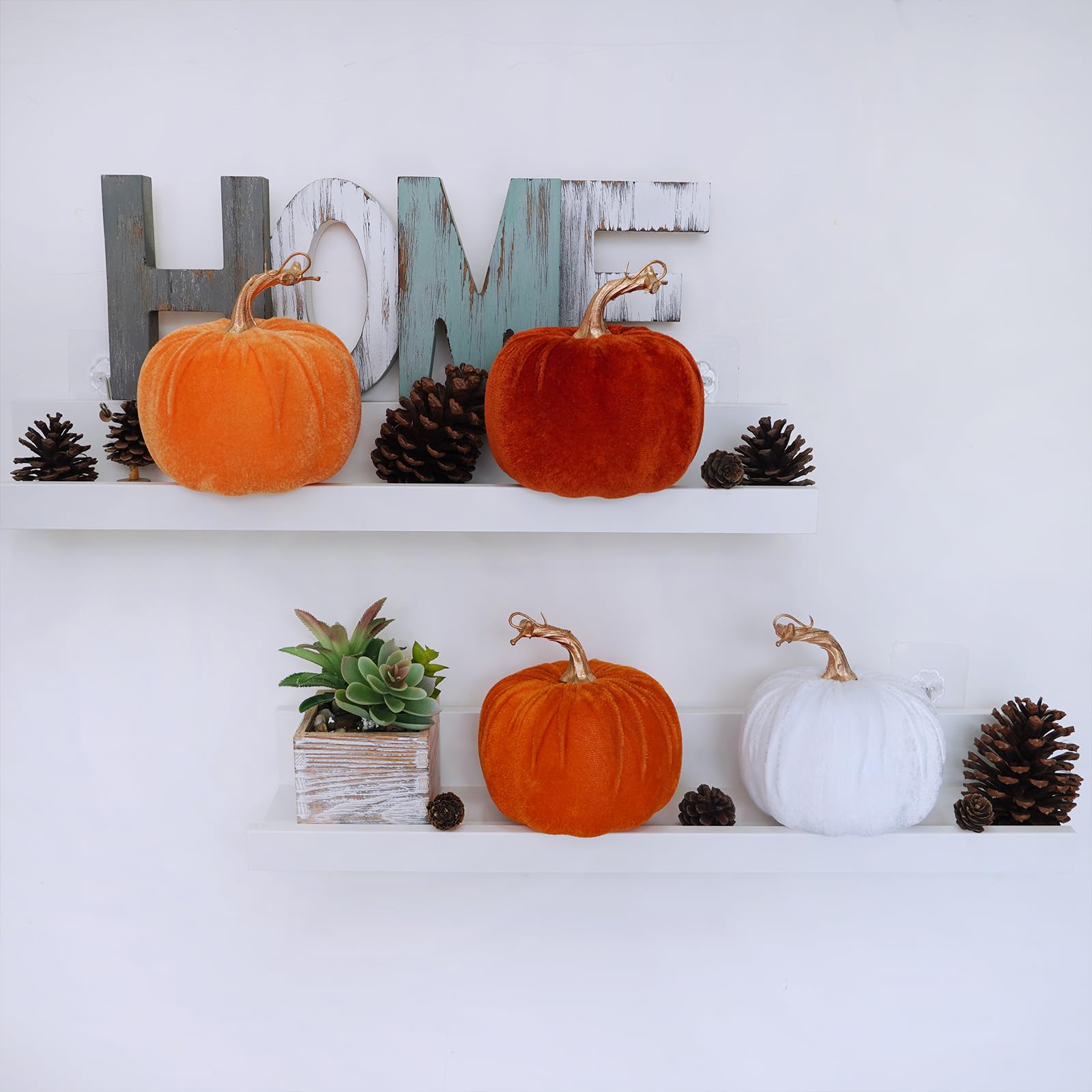 Winlyn 4 Pcs Assorted Faux Harvest Velvet Pumpkins Decorative Fabric Pumpkins Foam Pumpkins in Rust Orange White 5  for Farmhous