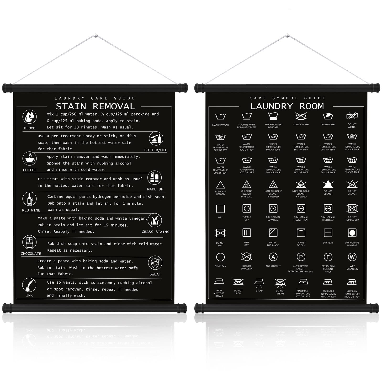 2 Pieces Laundry Room Decor Laundry Symbols Wall Art Laundry Hanging Symbols Guide Wall Decor Stain Removal Theme Sign Laundry C
