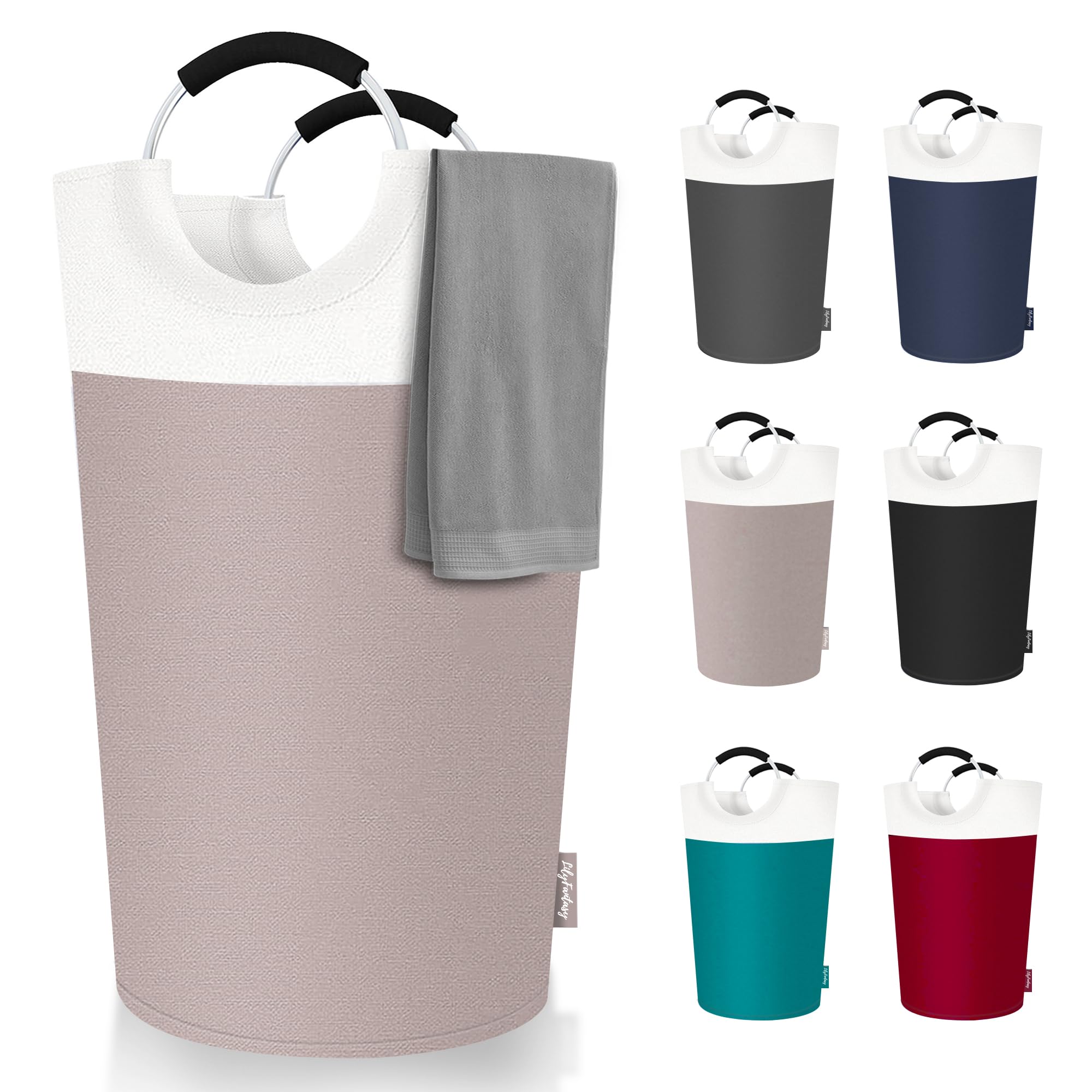 Lilyfantasy 90L Laundry Basket, Collapsible Laundry Hamper With Padded Handles, Waterproof Laundry Bag, Tall Clothes Hamper Stan