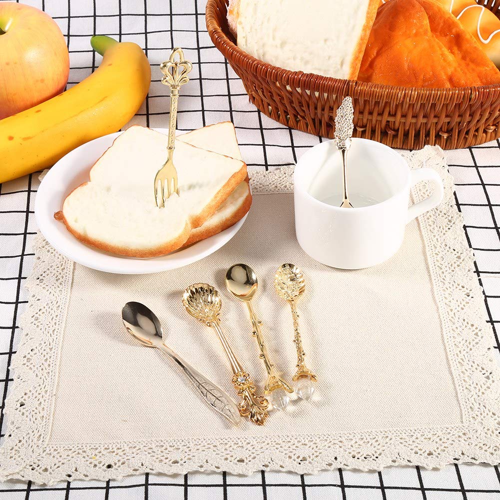 6Pcs/Set Retro Royal Spoons & Fork, 5Pcs Vintage Spoons And 1Pcs Fork, Coffee Espresso Tea Spoon, Zinc Alloy Creative Gold Spoon
