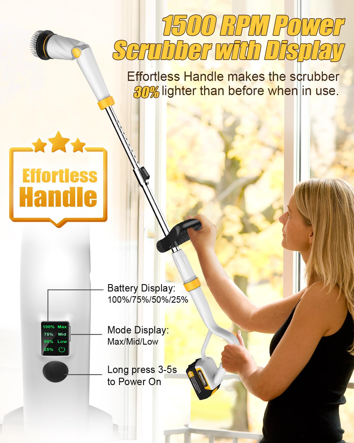 Qimedo Electric Spin Scrubber With Two Batteries Q2 Pro,1500 Rpm High Power Electric Scrubber For Cleaning,Shower Cordless Clean