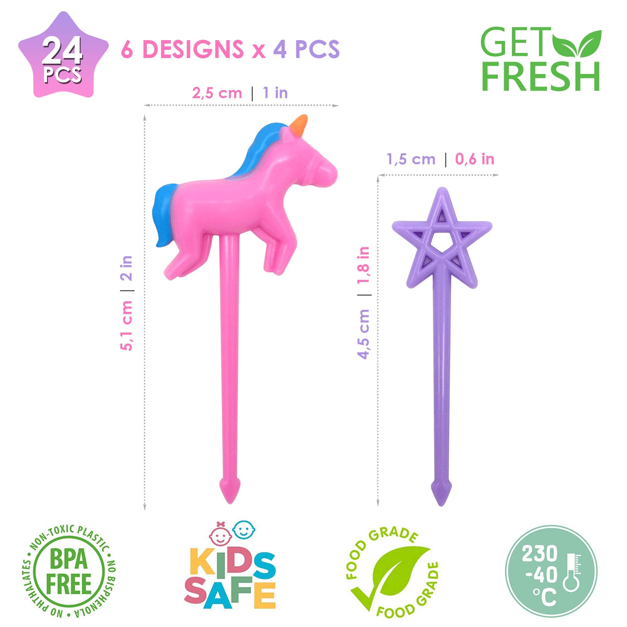 Get Fresh Food Picks For Kids - 24 Pcs Unicorn Bento Food Picks For Toddlers Lunch Decoration - Cute Decorative Plastic Animal F