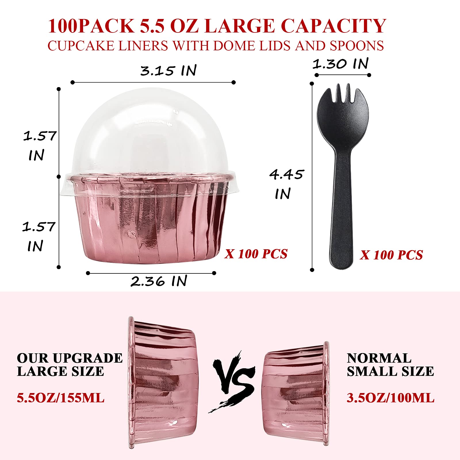 Foil Cupcake Liners Baking Cups With Lids 100 Pack,Lnyzqus 5.5 Oz Large Cupcake Tins Muffin Cups,Disposable Ramekins With Lids,C