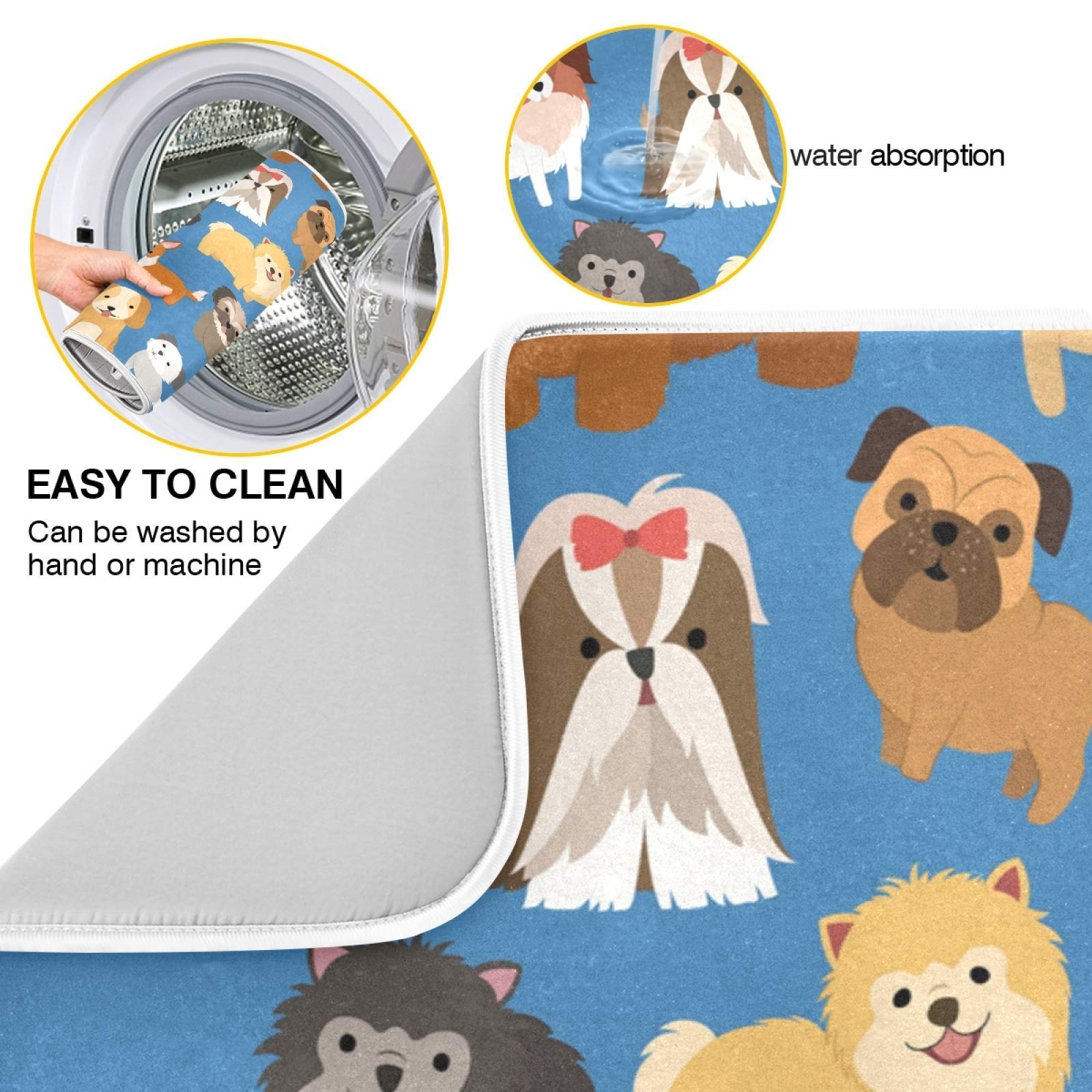 Blue Puppy Dogs Dish Drying Mat For Kitchen Counter 18X24 In Cute Animal Microfiber Drying Mats Absorbent Reversible Dish Pad La