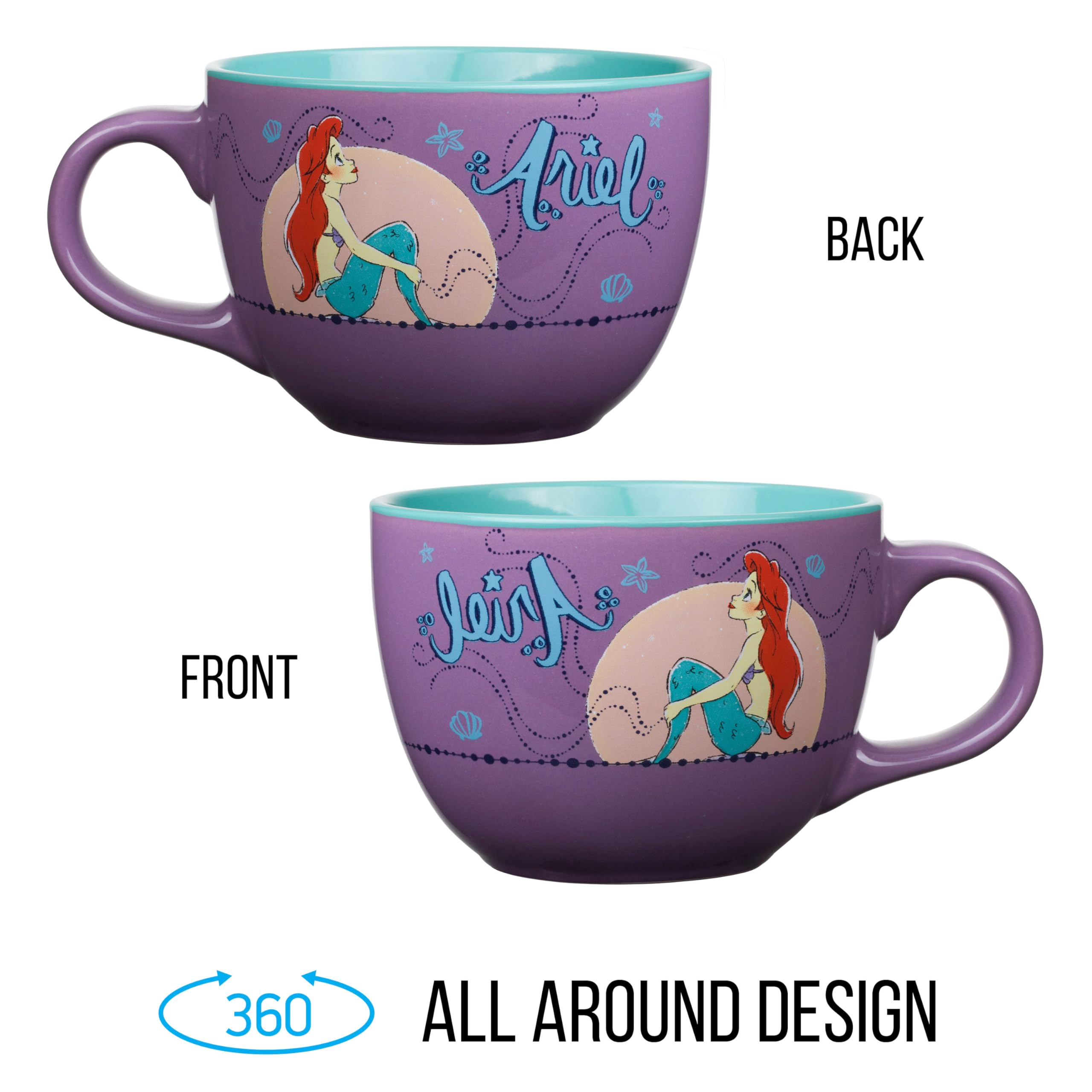 Silver Buffalo Disney Princess Little Mermaid Ariel Moonlight Ceramic Soup Mug  24 Ounces