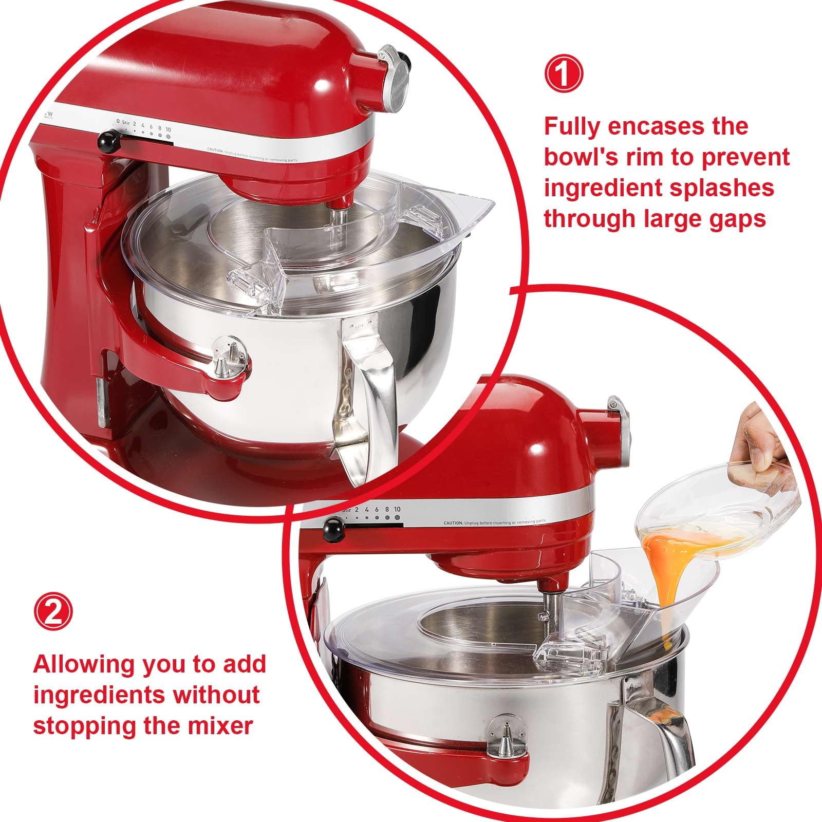 Ne-totoro Pouring Shield for KitchenAid 6 Quart Mixer, Clear Splash Guard with Removable Chute, Fits 5.5-7QT Bowl-Lift Models