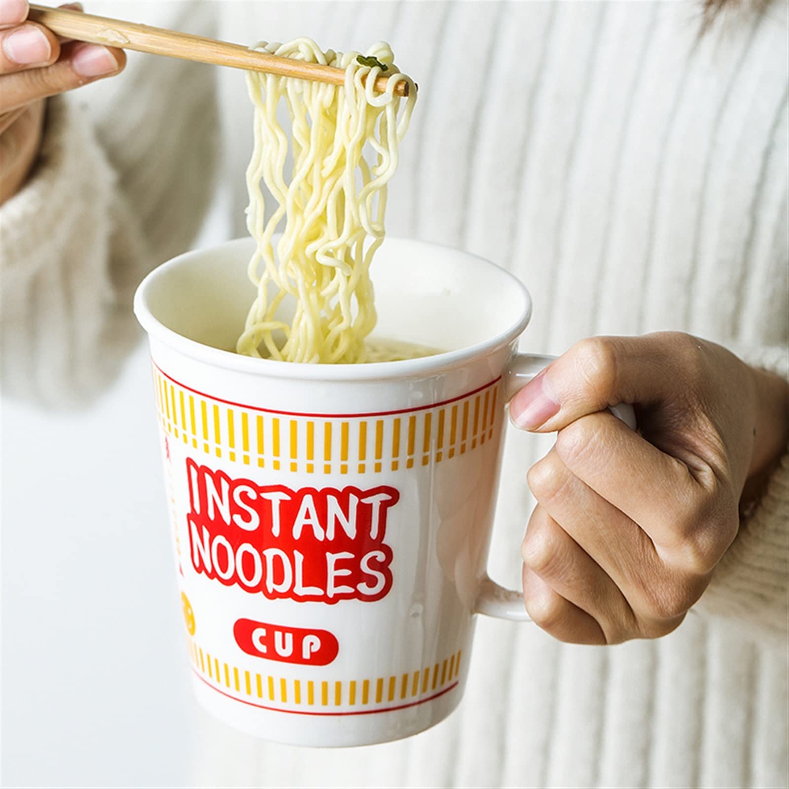 Hanghaijia Instant Noodle Bowl Ceramic With Cover, Creative Ramen Soup Bowl Mug Cover Student Lunch Box Bowl (Color : Red, Size