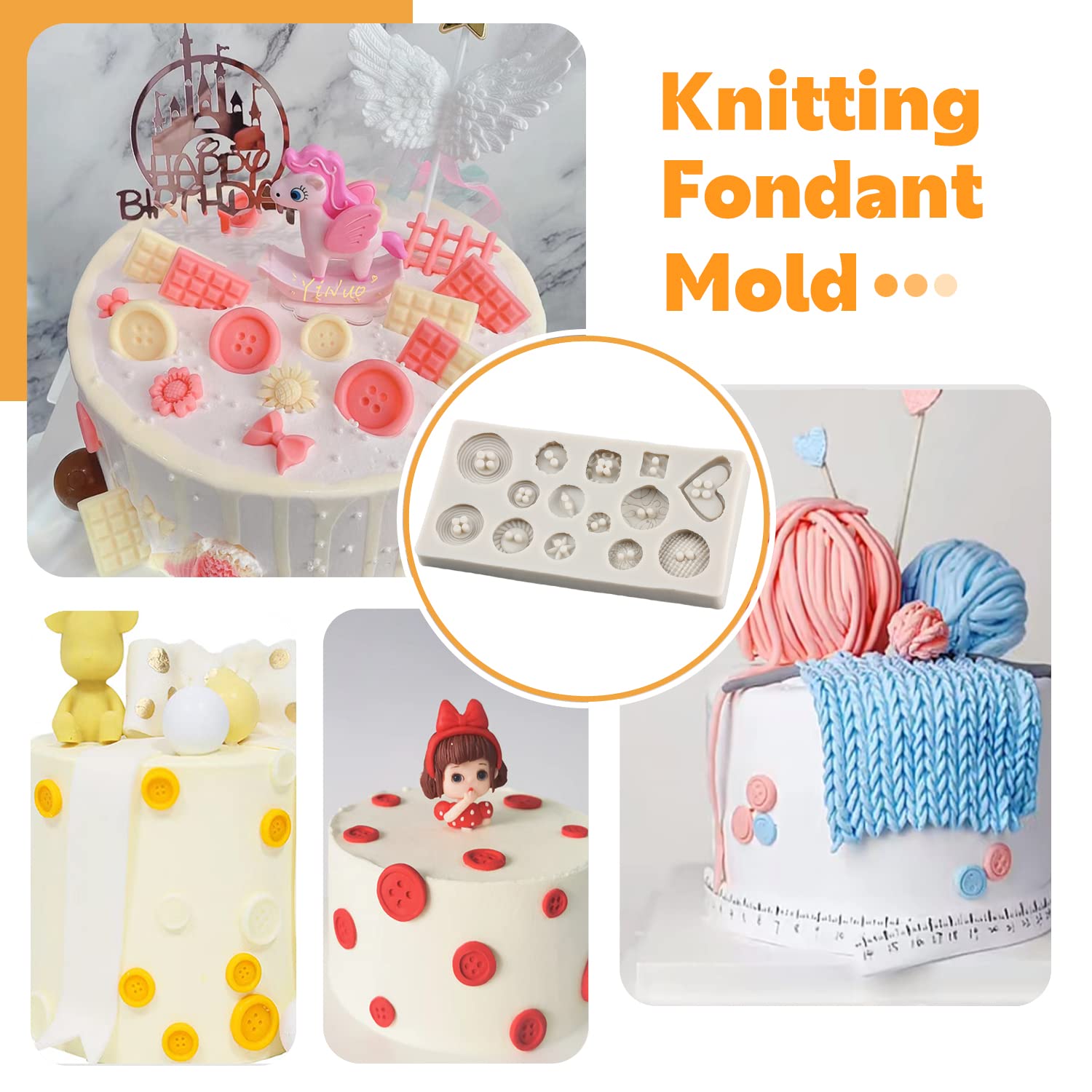 Sijiangmold Mini Knitting Sweater Fondant Molds Crochet Texture Cake Decoration Silicone Mold Button Chocolate Mold For Baby Sho