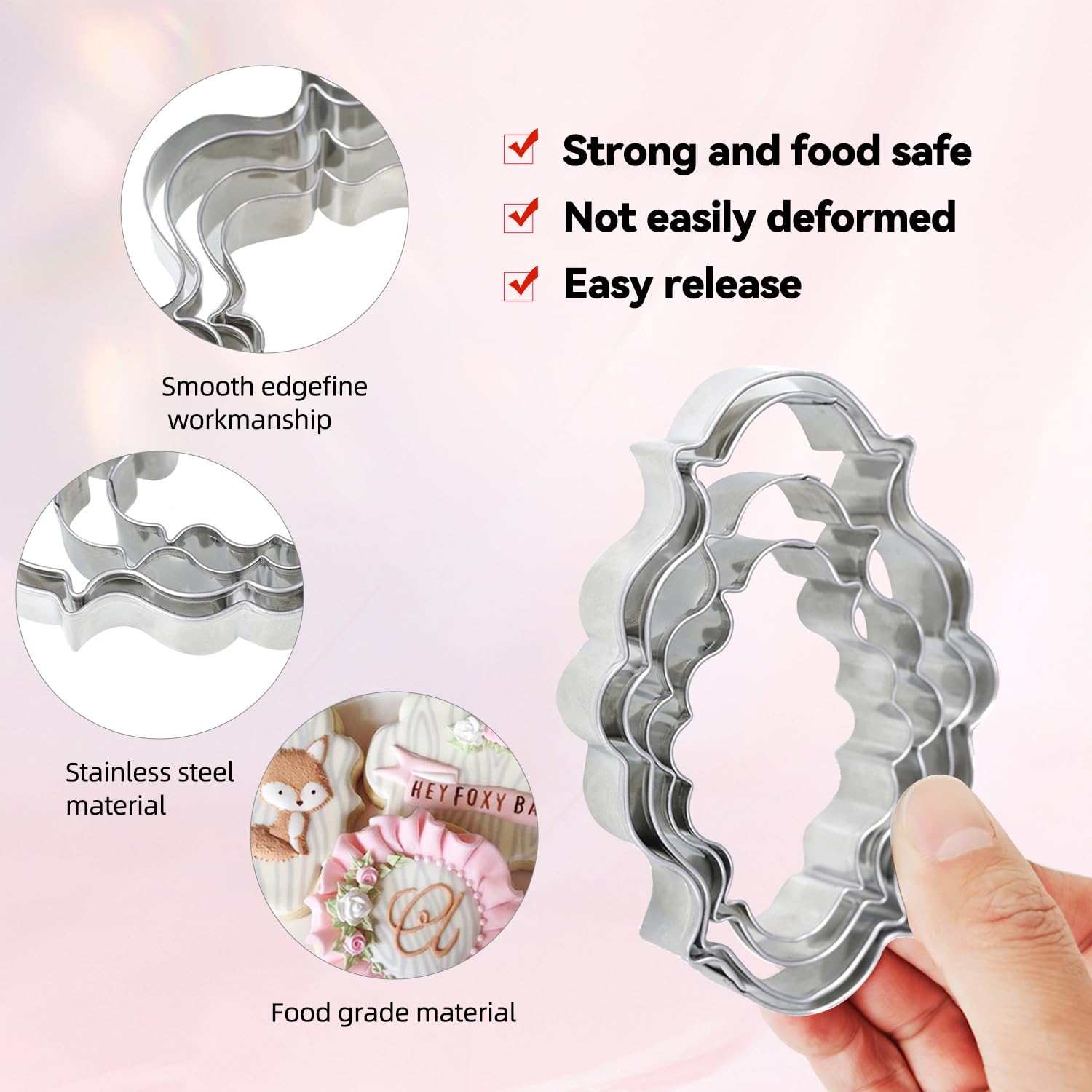 Plaque Frame Cookie Cutter 4Pcs/Set, Stainless Steel Pastry Biscuit Cookie Cutter Set Fondant Pancake Cutters Mold (Style 1)