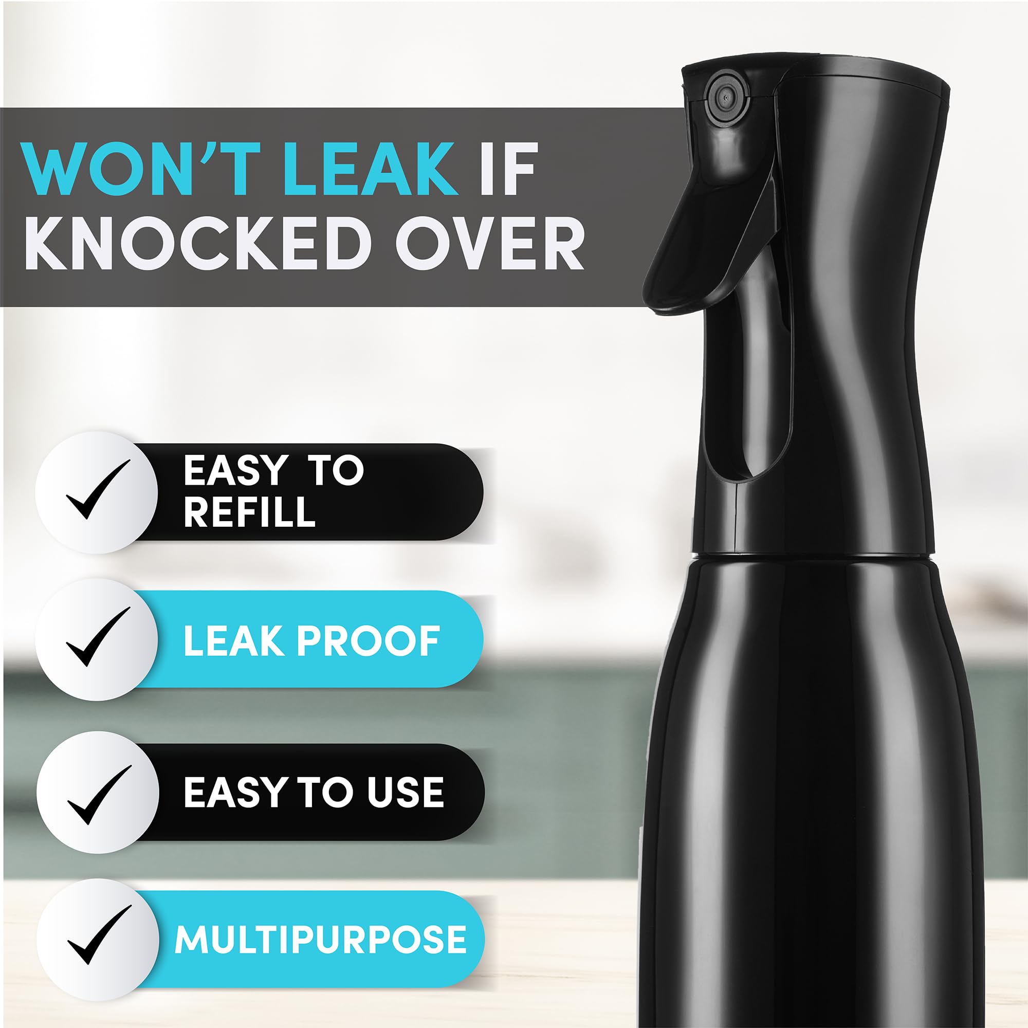 Hula Home Continuous Spray Bottle (16.9Oz/500Ml) Empty Ultra Fine Plastic Water Mist Sprayer - For Hairstyling, Cleaning, Salons