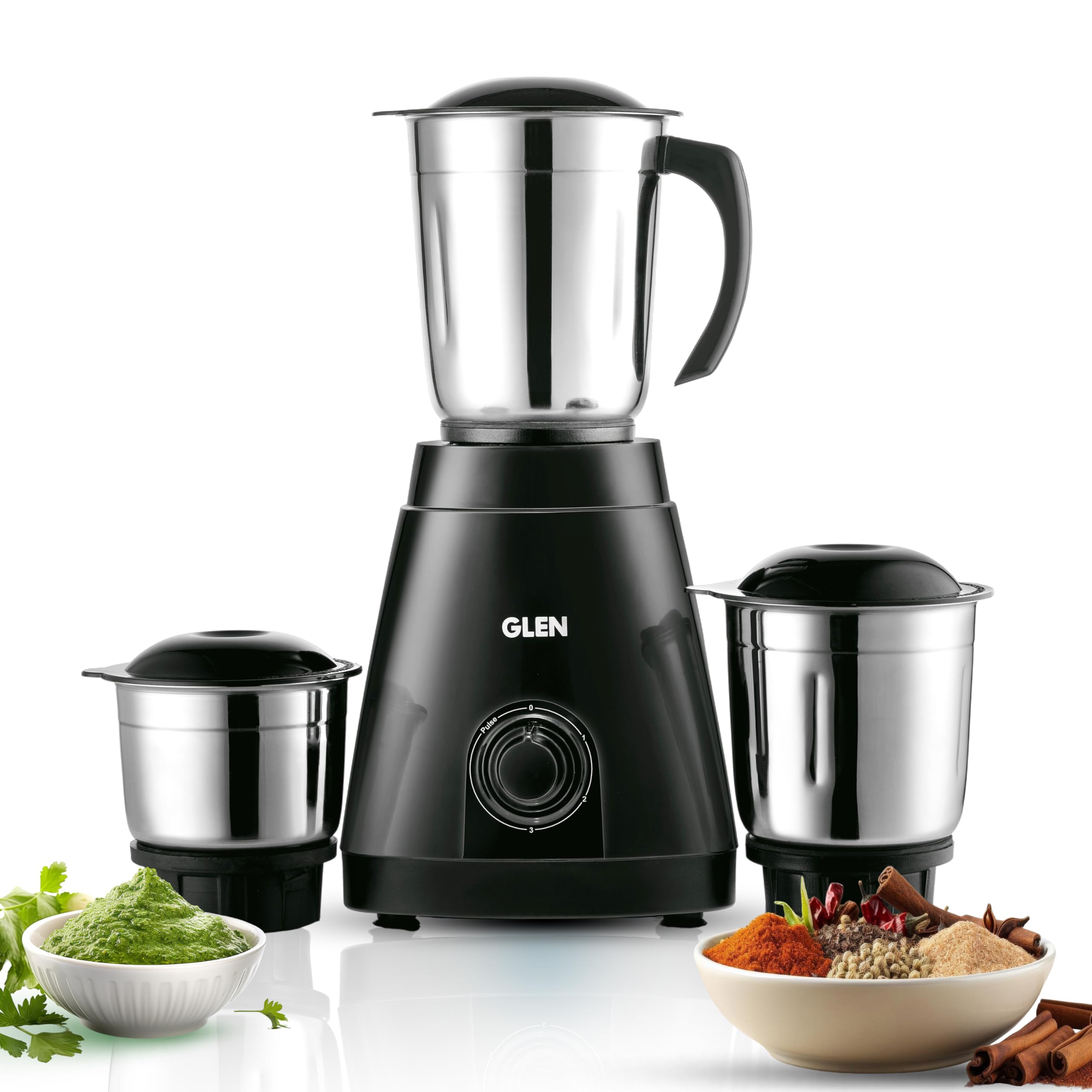 Glen Mixer Grinder 550 Watt, 3 Stainless Steel Jar, Overload Protection, 3 Speed Settings With Pulse Function, For Chutney, Spic