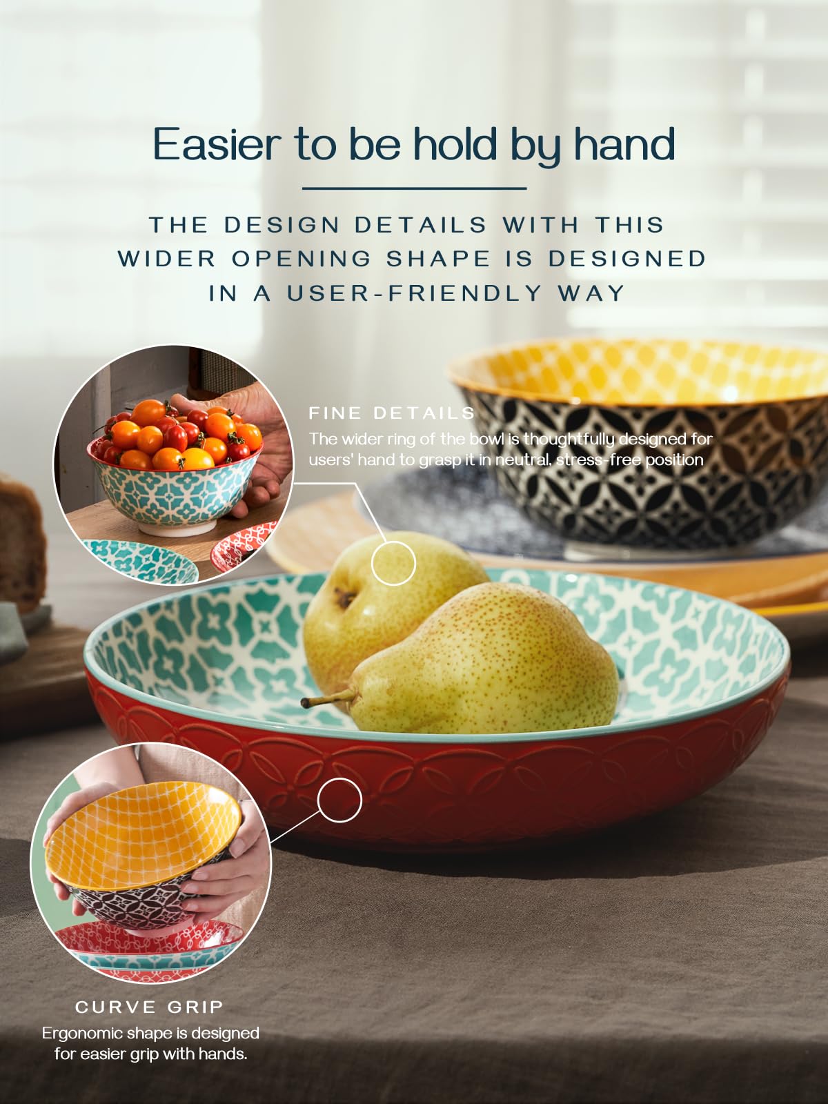 Dowan Pasta Bowls, 35 Oz Large Salad Bowls, 8.5'' Serving Bowls Porcelain Prep Plates Bowls Set Of 4, Wide And Shallow Bowls For