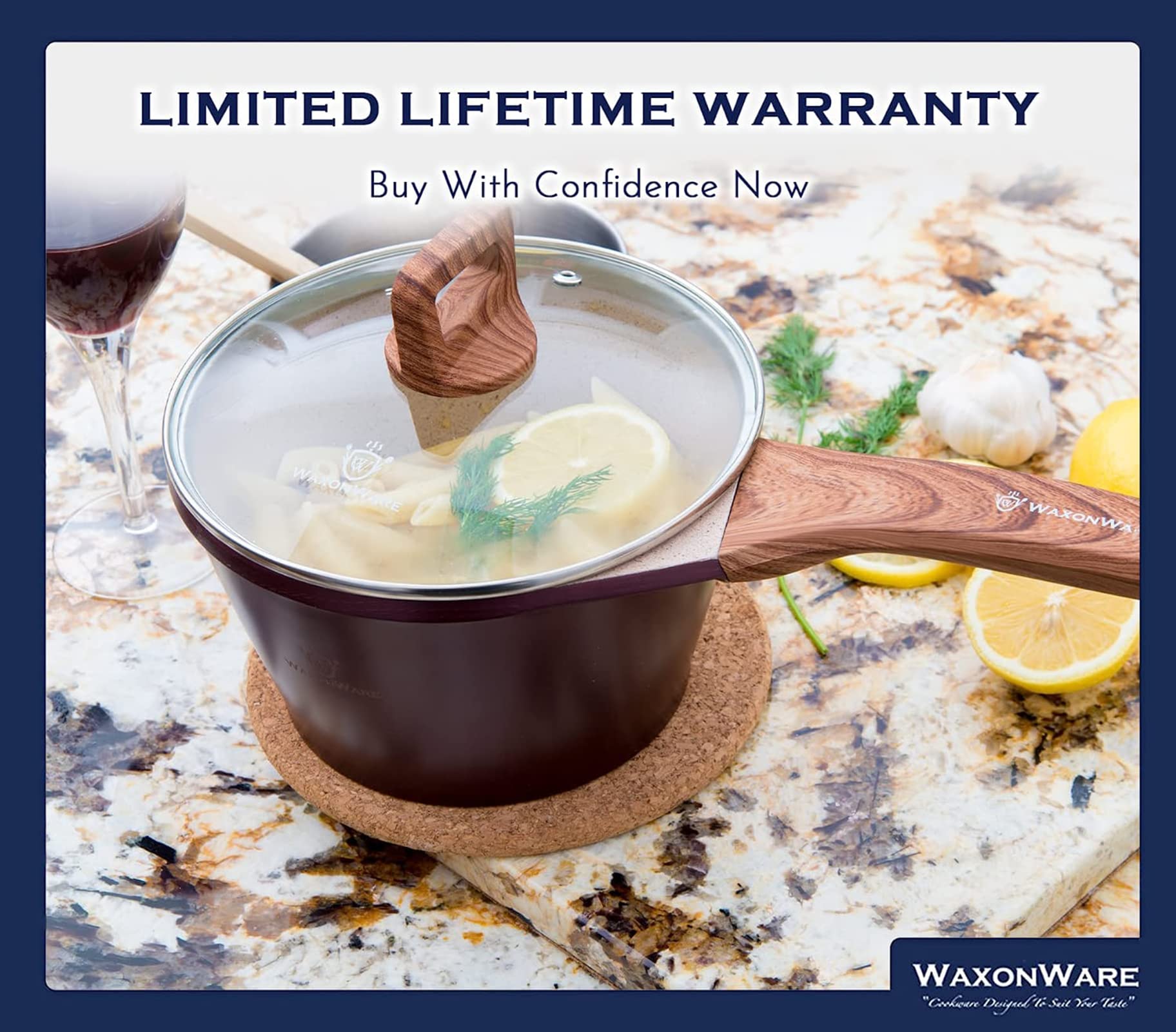 Waxonware 2 Qt Nonstick Sauce Pan & Cooking Pot - Induction Compatible, Marbellous Coating (A 100% Pfoa Free Coating Made In Ger