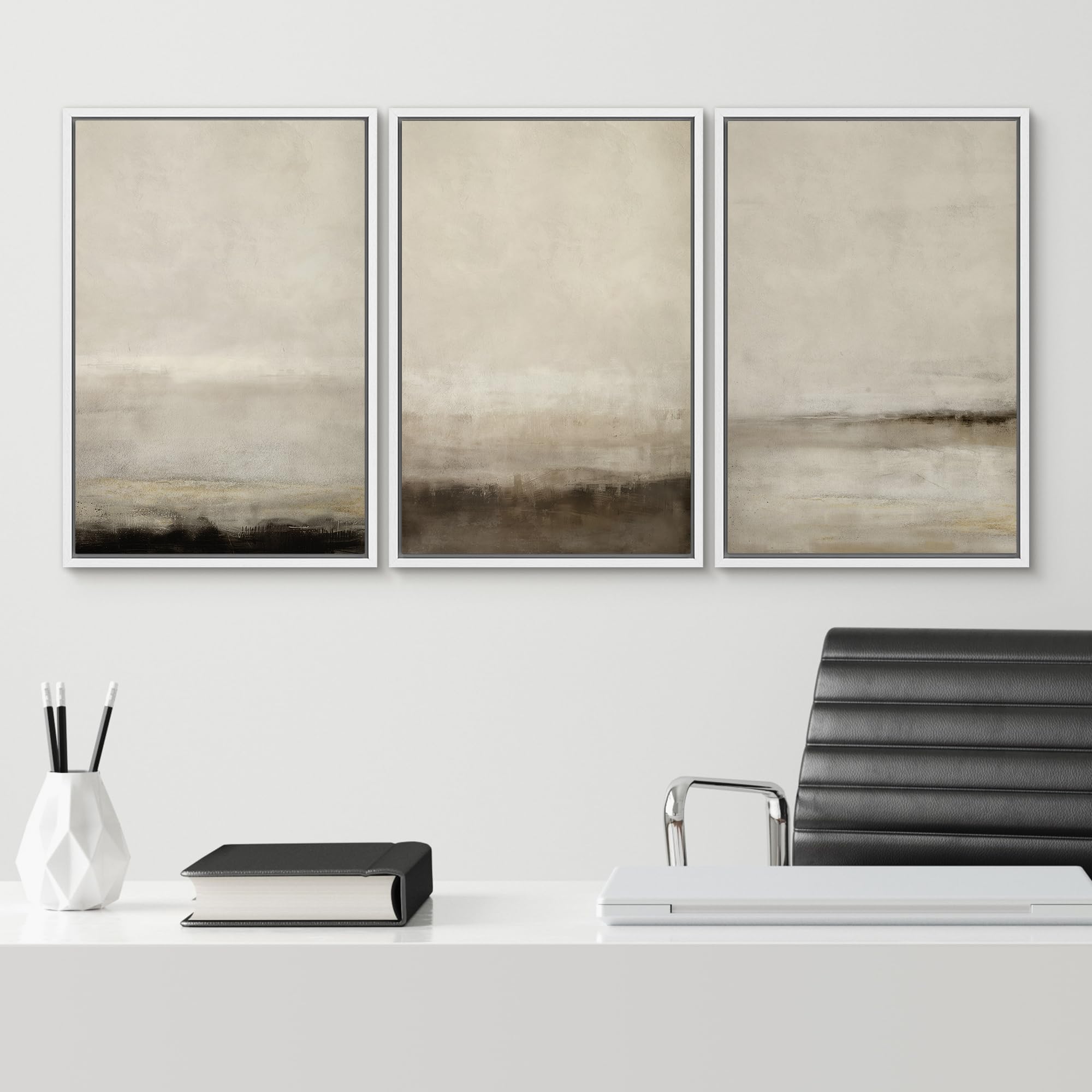 Signwin Framed Canvas Print Wall Art Set Misty Horizons Tranquil Scenery In Monochrome Abstract Modern Art Bohemian Decorative F