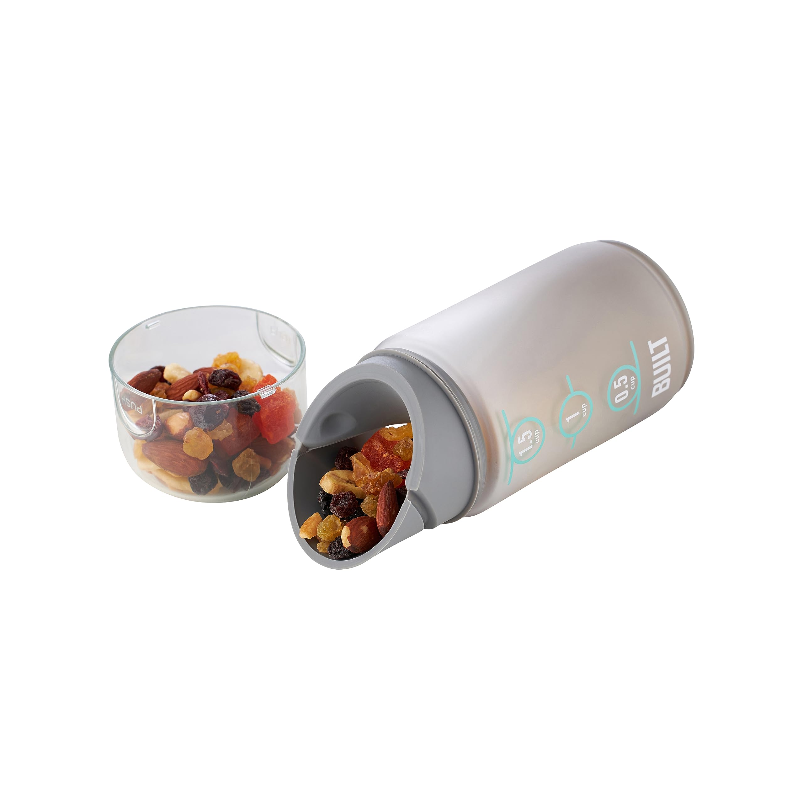 Built 12 Ounces Tidbit On The Go Snack Container With Lid And Pourer, Food And Snack Storage With Measure Marks, Concrete Grey