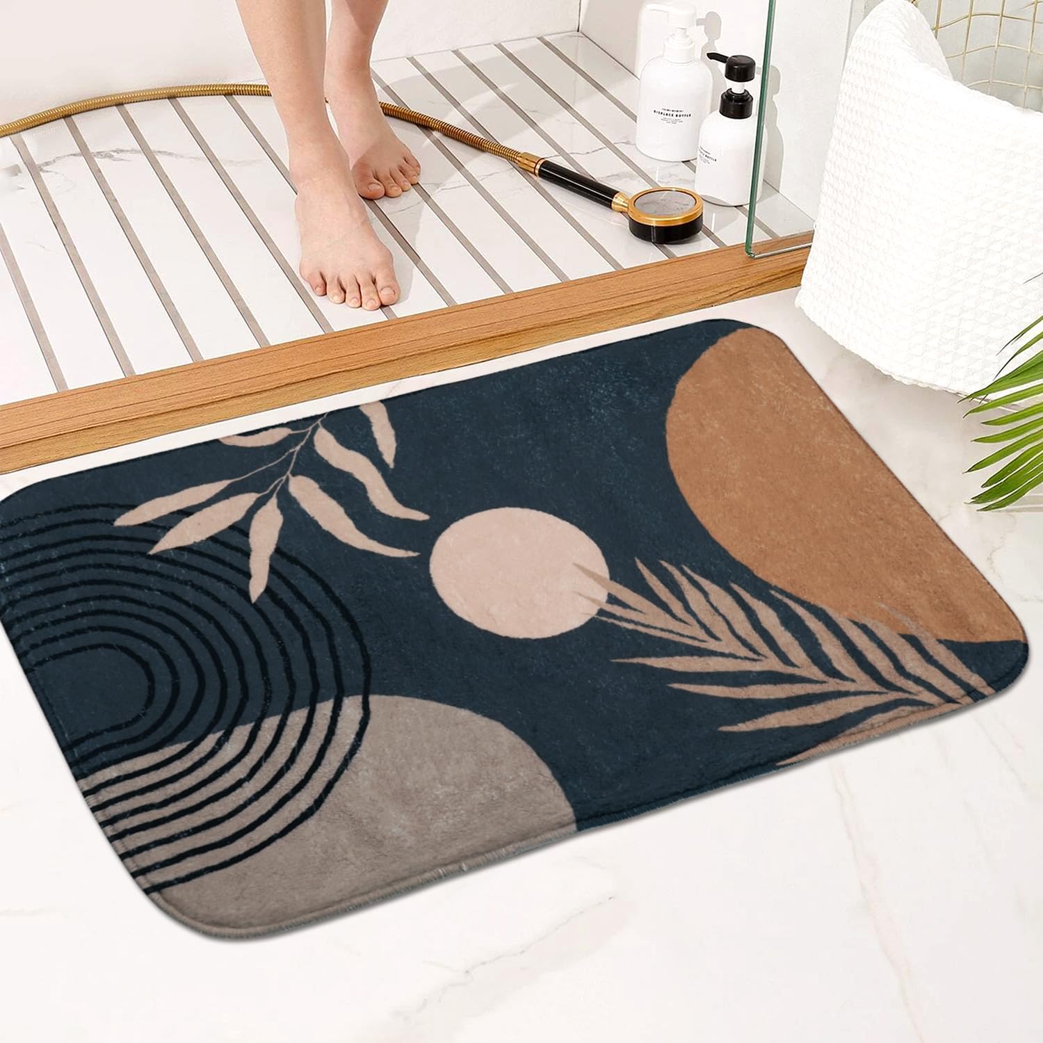 Bathroom Rugs Non-Slip Boho Bath Mat, Small Cute Bath Mat Soft Washable Bath Rug For Bathtub Boho Decor | Black
