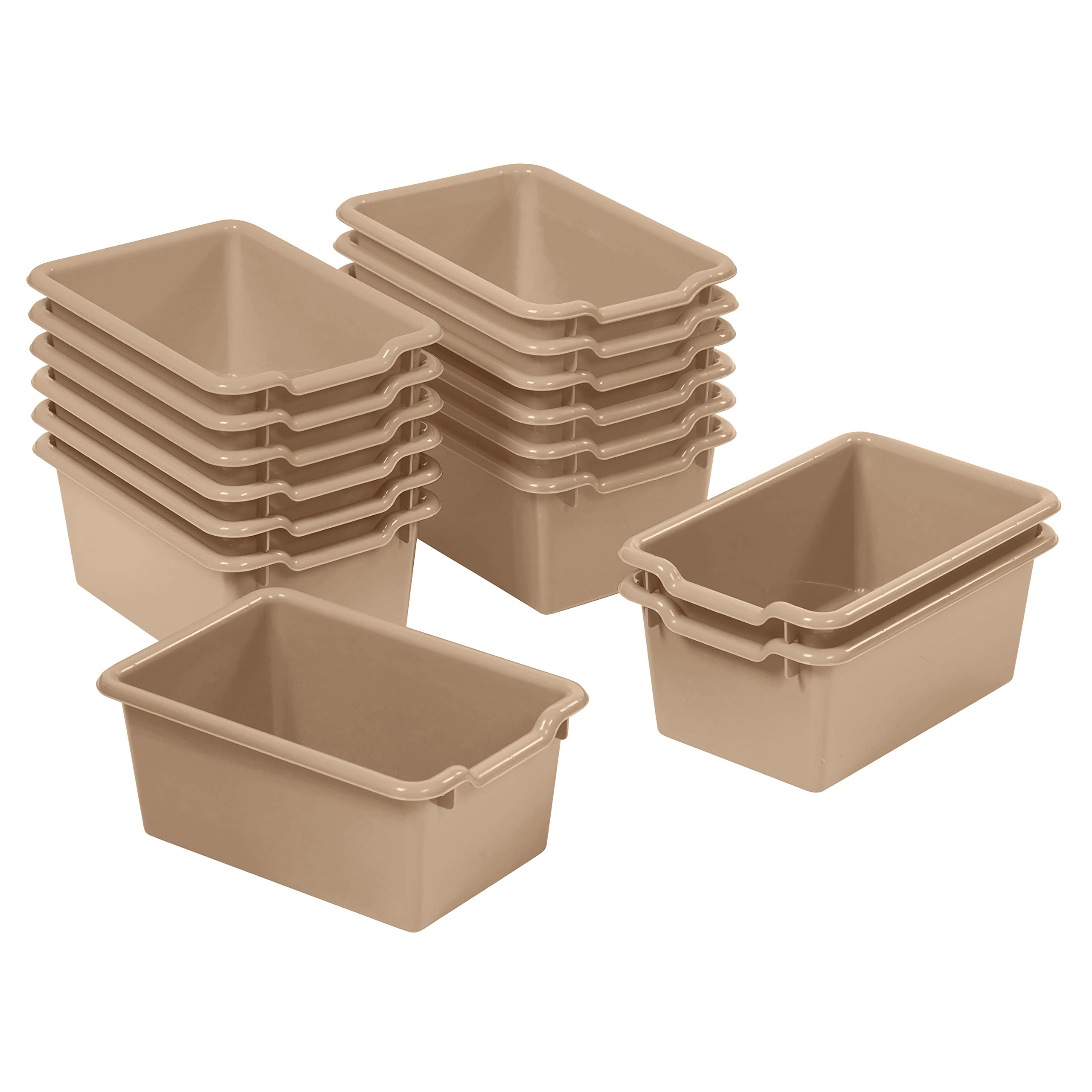 ECR4Kids Scoop Front Storage Bin, Multipurpose Organization, Sand, 15-Piece