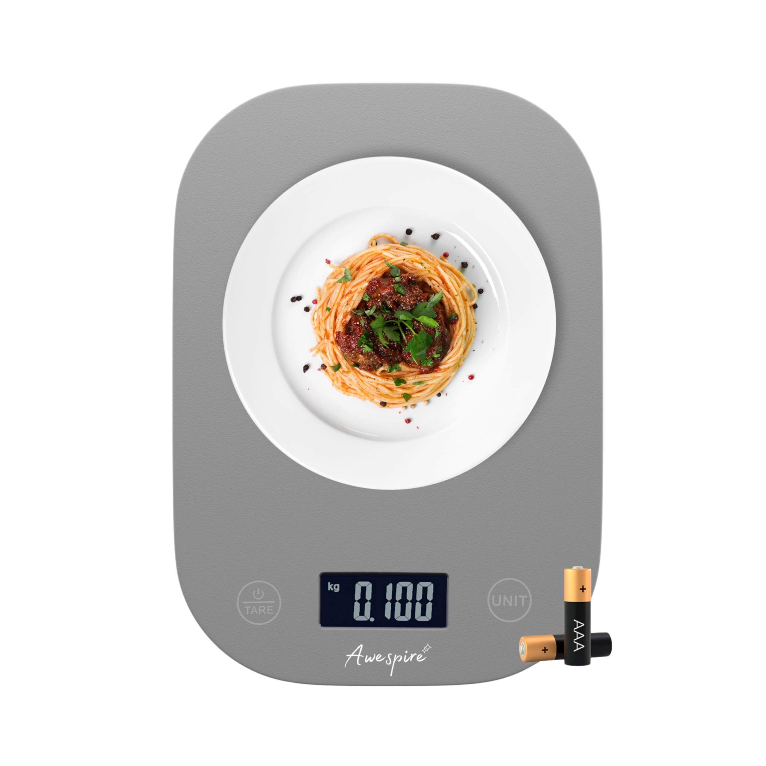 Awespire Grey Digital Food Kitchen Weighing Scale, 15Kg/33Lbs | Metric And British Units, Touch Buttons | For Cooking, Baking, F
