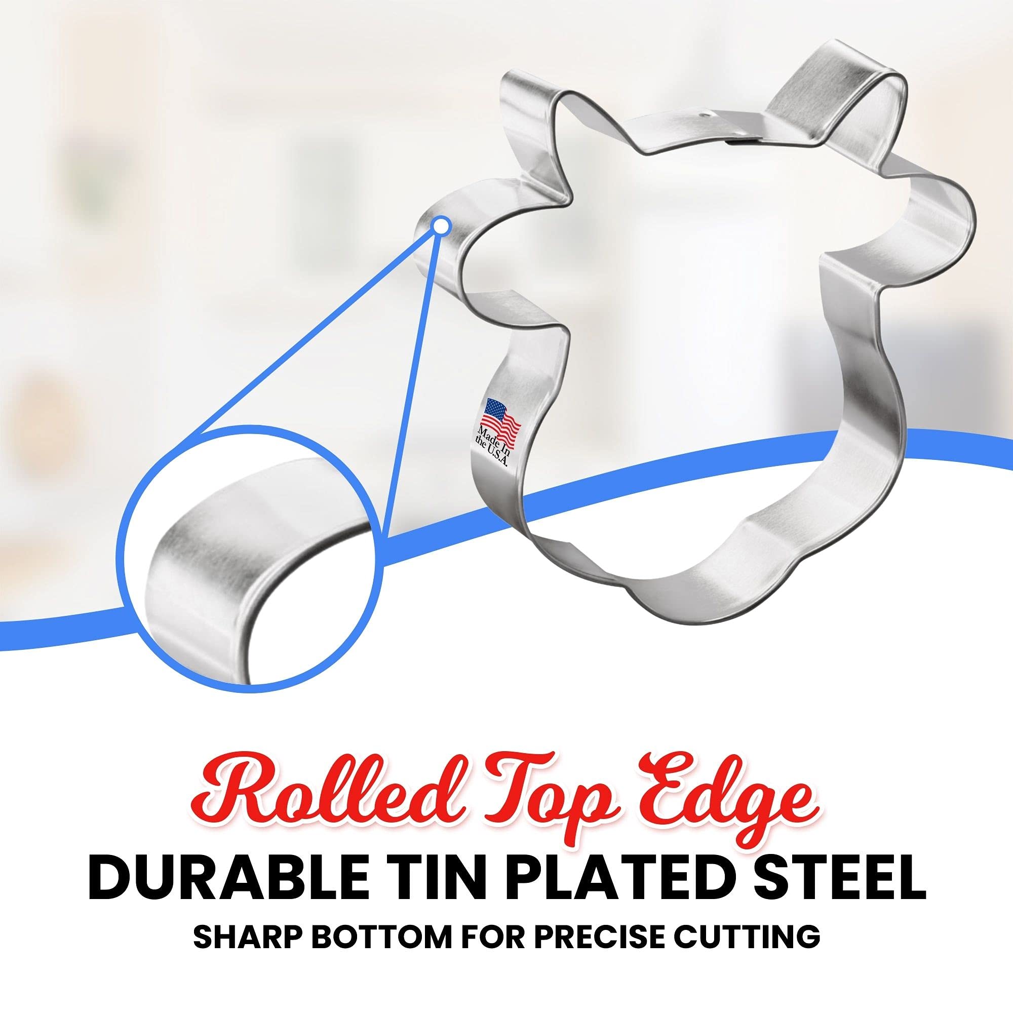 Cow Face Cookie Cutter - Made In The Usa - Foose Cookie Cutters Tin Plated Steel Cow Face Cookie Mold (4.25 Inch)
