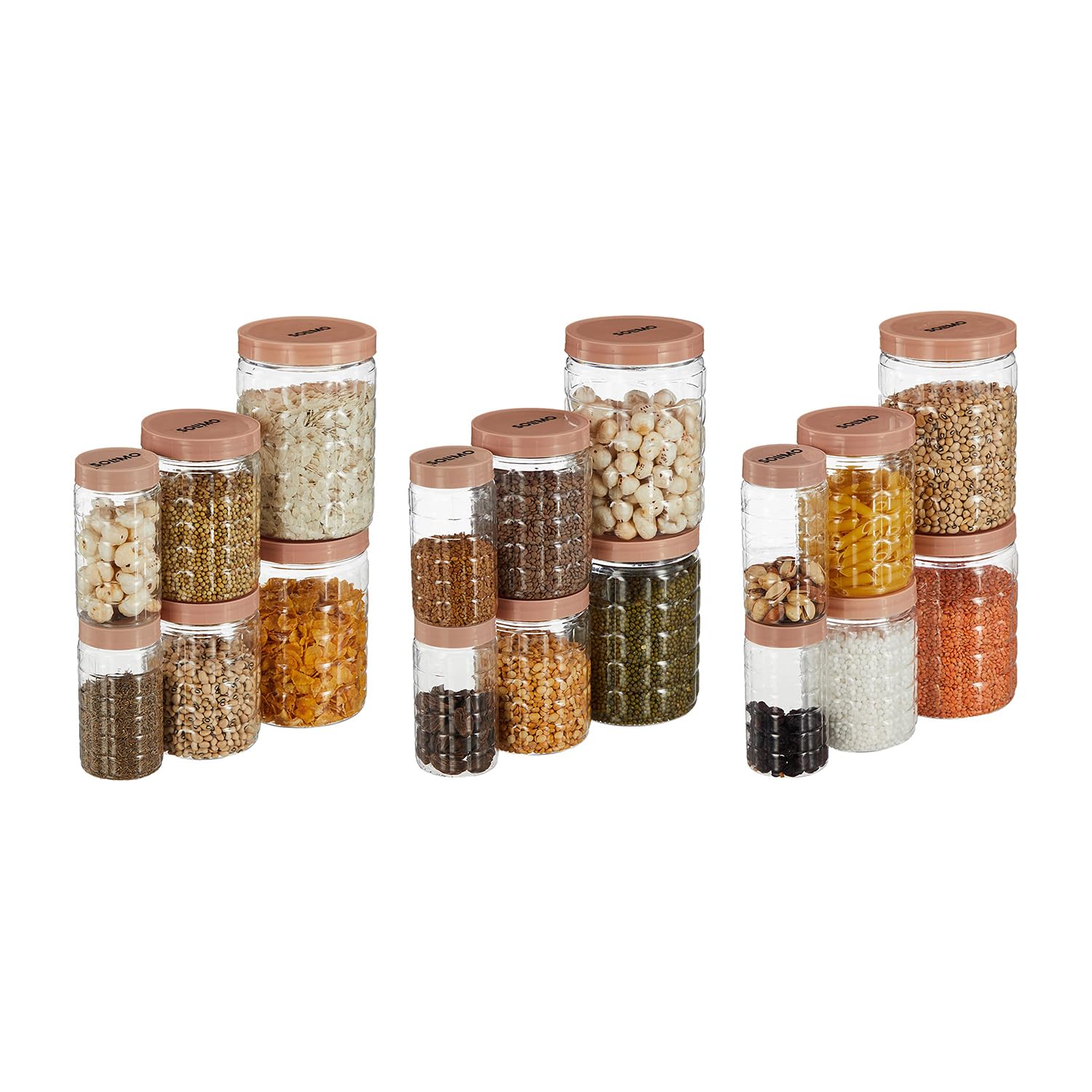 Solimo Checkered Jar Container Set - 18 Pieces (250Ml, 500Ml, 1000Ml) | Air Tight | Kitchen Organiser | Bpa Free | Stackable, Pl