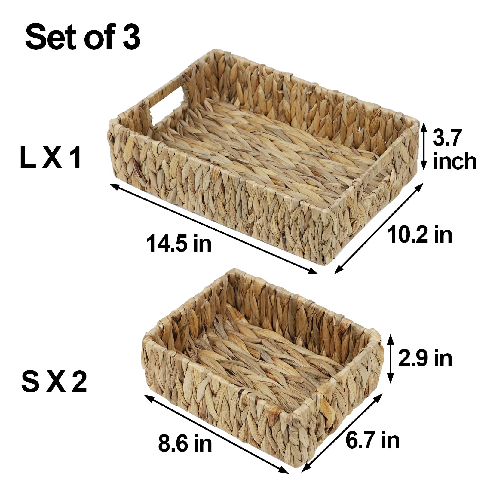 Wicker Storage Baskets, Water Hyacinth Baskets For Organizing, Wicker Baskets For Storage, 1 Large And 2 Small Decorative Woven