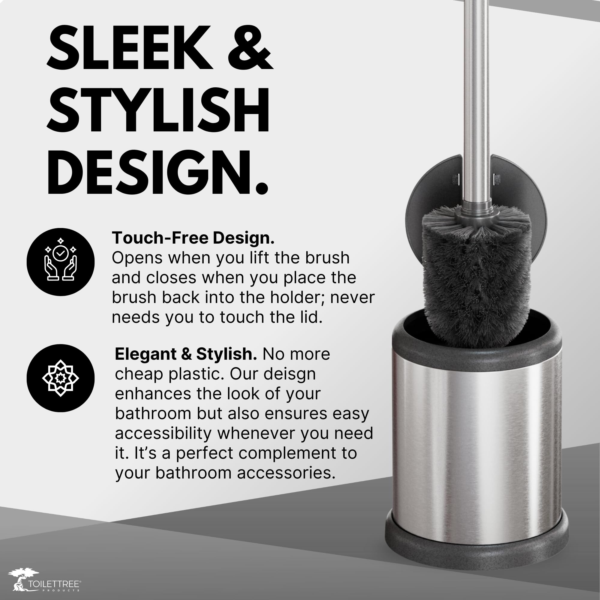 Toilettree Products Toilet Brush With Lid - Sleek Toilet Bowl Brush And Holder - Toilet Scrubber Brush Set With Heavy-Weight Bas