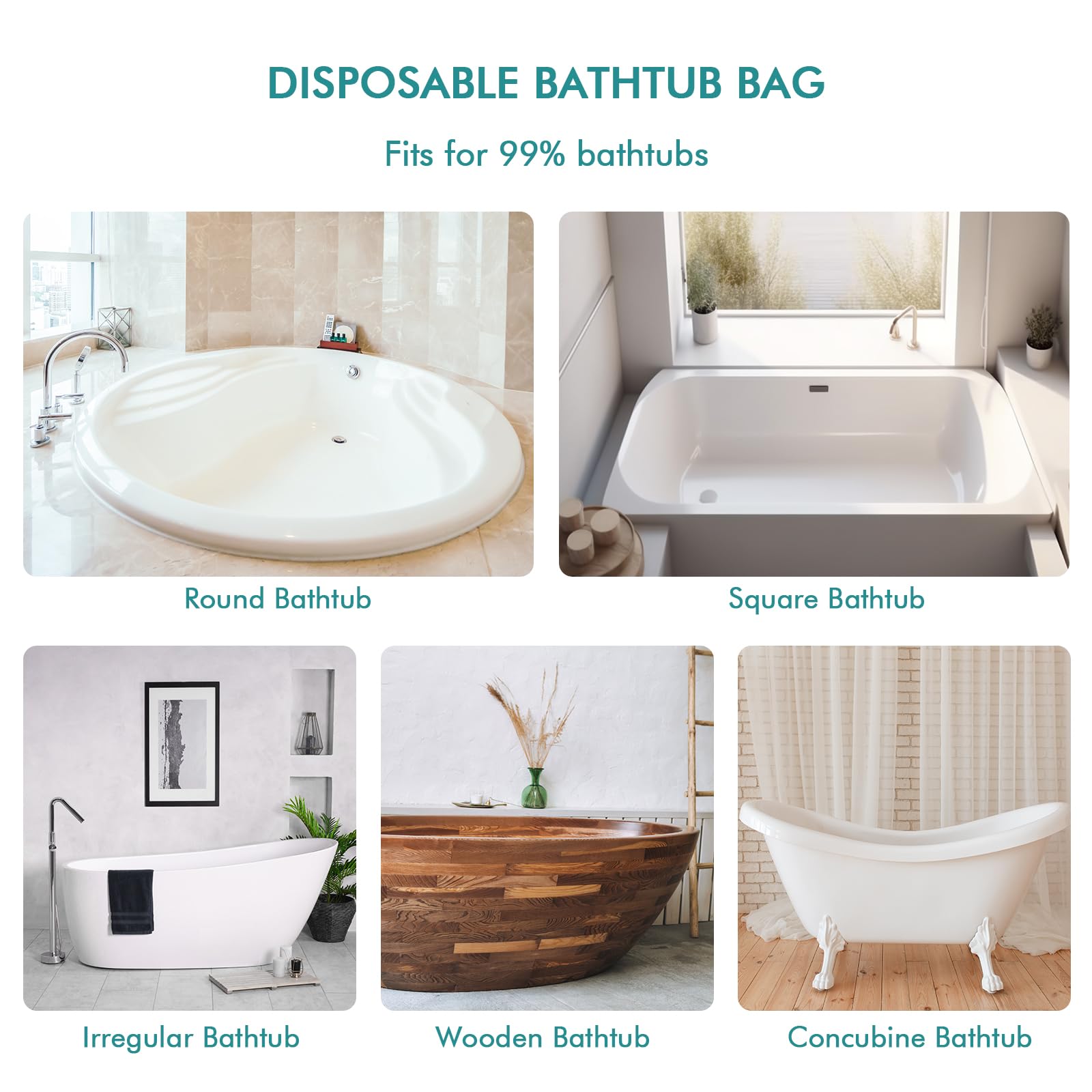 Agptek 20 Pack Disposable Bathtub Cover Liner, Large Bathtub Liner Plastic Bag For Salon, Household And Hotel Bath Tubs (102 X47