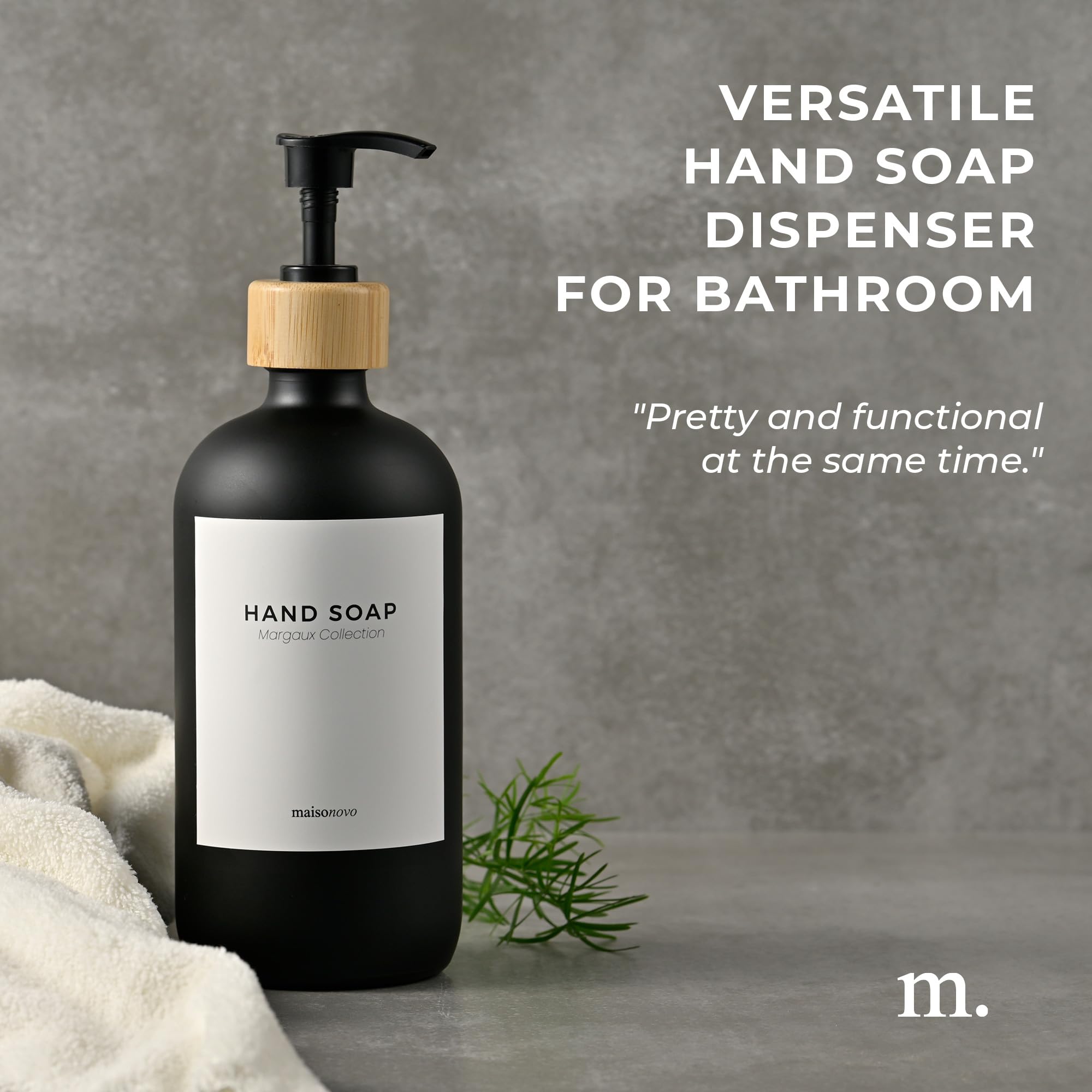 Maisonovo Glass Lotion Dispenser | 16.9 Fl Oz Black Glass Soap Dispenser With Bamboo Pump
