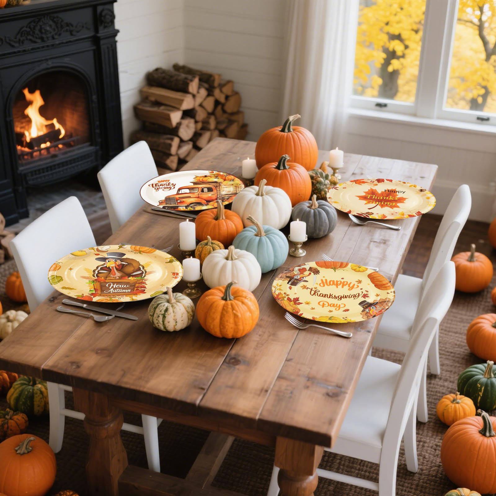 Oval Thanksgiving Plates-48 Count 12   x10    Oval Fall Heavy Duty Paper Plates Large Disposable Pumpkin Leaves Turkey Dinner Pl