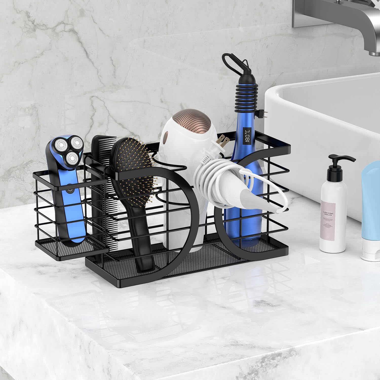 Aolldy Hair Dryer Holder 3In1 Hair Tool Organizer/Wall Mounted,Cabinet Door Or Desk-Based Blow Dryer Holder/Height-Adjustable Cu