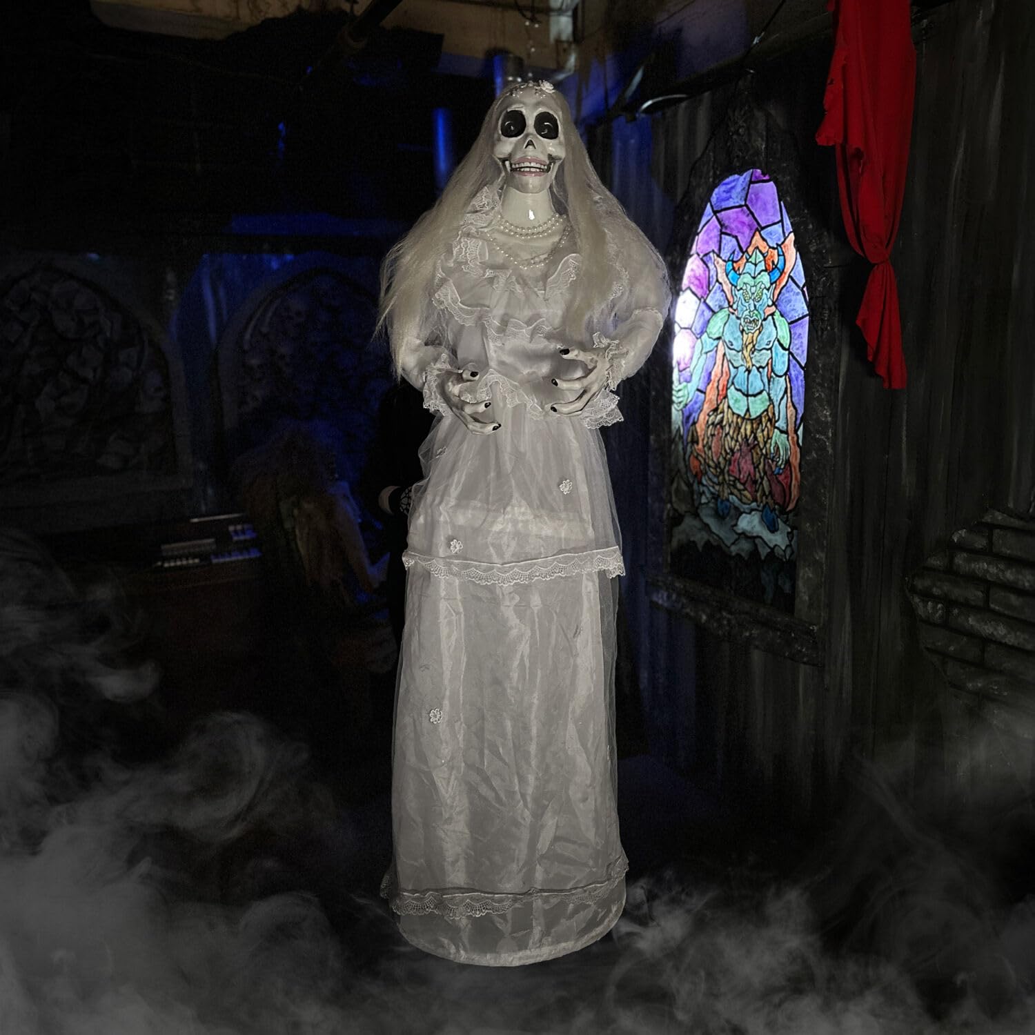 Haunted Hill Farm Animatronic Animated Hanging Spinning Bride, Halloween Animatronic, Creepy Horror Movie D  cor, Scary House Pa