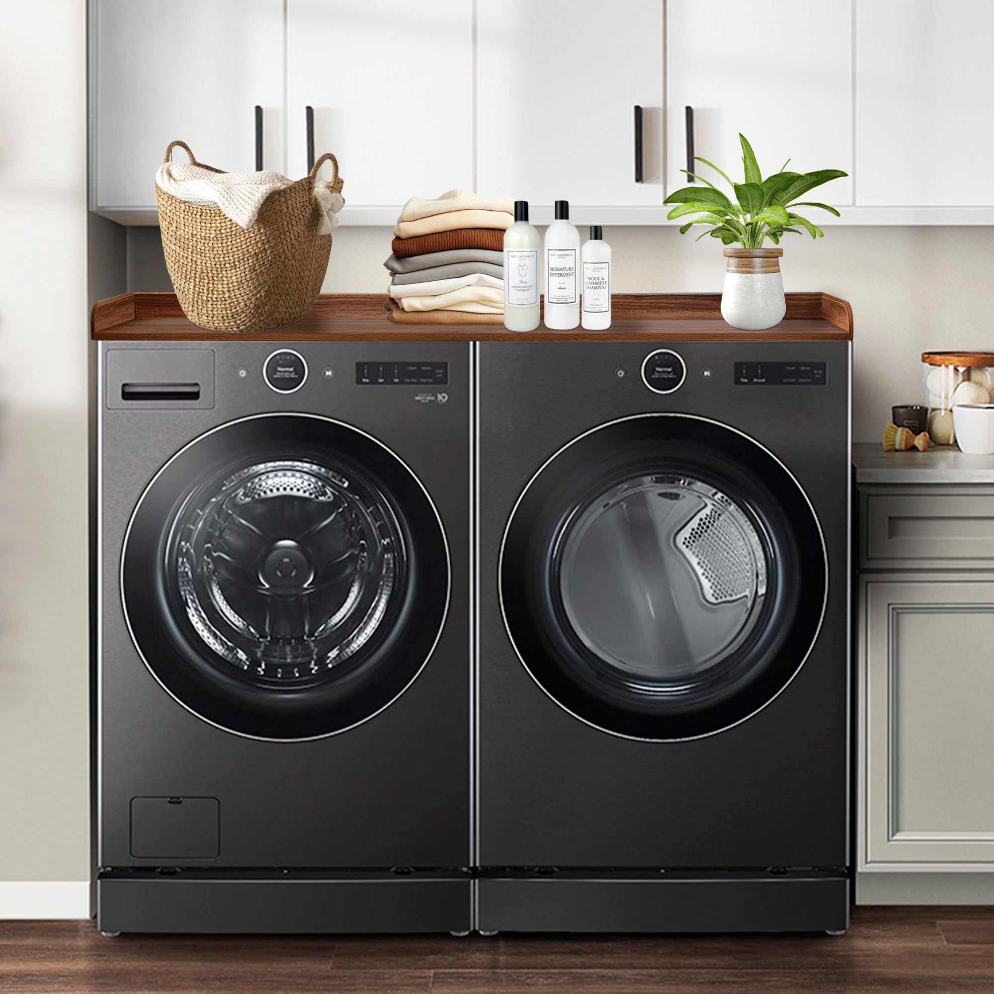 Royxen Washer Dryer Countertop Solid Wood With Polyester Coating, Laundry Countertop With Edge Rails - 27.5'' Depth X 54'' Width