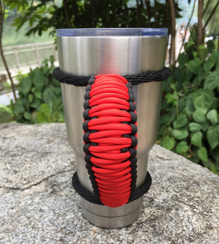 MOCE Handmade Paracord Handle for Yeti/Rtic/Ozark Trail Rambler 30 Oz Tumbler. Red/Black