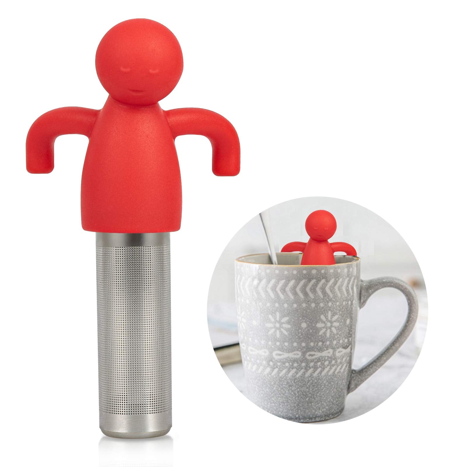 Tea Infuser Cute Tea Strainer For Loose Tea Stainless Steel Fine Mesh Tea Ball Steeper With Silicone Lid For Mug And Cup, Red