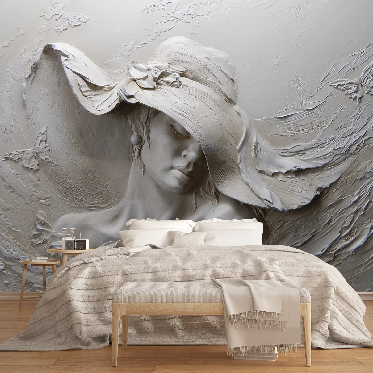 MFWFM Art Wallpaper 3D Illusion Woman Face Relief Mural Wallpaper for Bedroom Living Room TV Background (Not Peel n Stick)
