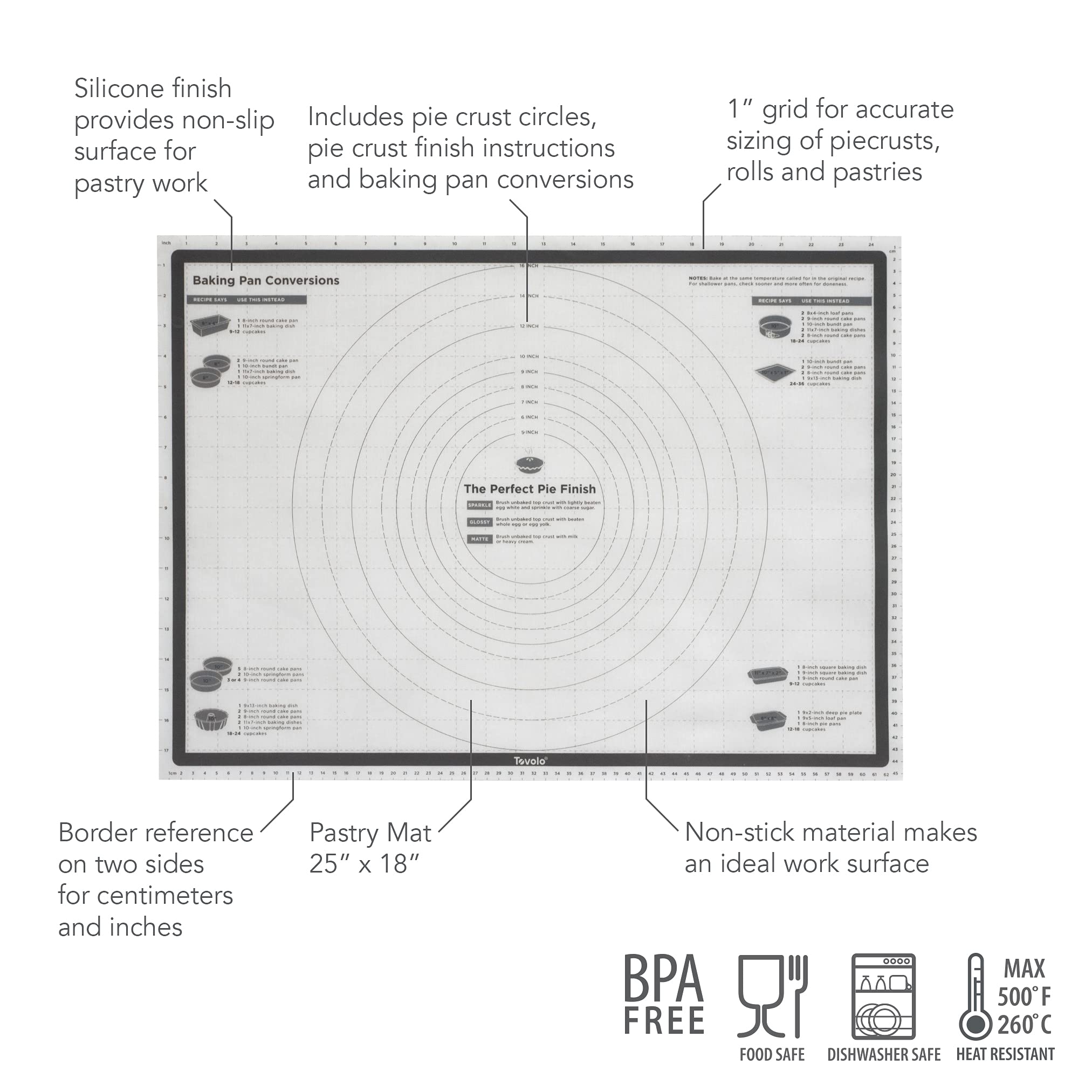 Tovolo Truebake Sil Pastry Mat W/ Reference Marks For Baking, Food And Meal Prep, Cooking And More 25'' X 18''