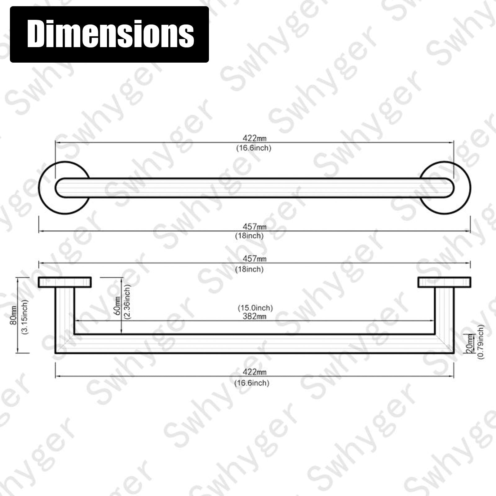 Swhyger 18 Inch Matte Black Towel Bar For Bathroom Wall,Premium Grade Sus304 Stainless Steel Towel Rack Wall Mounted Single Laye