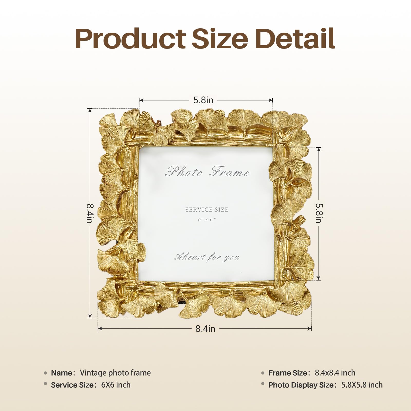 Cuspin Vintage Picture Frame 6x6 Gold Frames, Gold Ornate Leaf Textured Hand-Crafted Resin with Glass Front Antique Photo Frame
